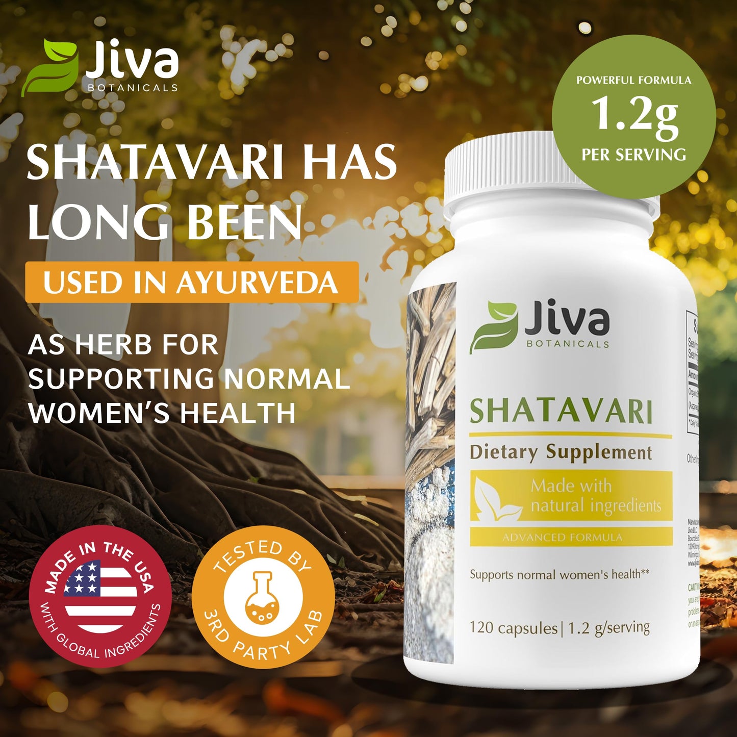 Jiva Botanicals Shatavari 1200mg Capsules, 120 Count