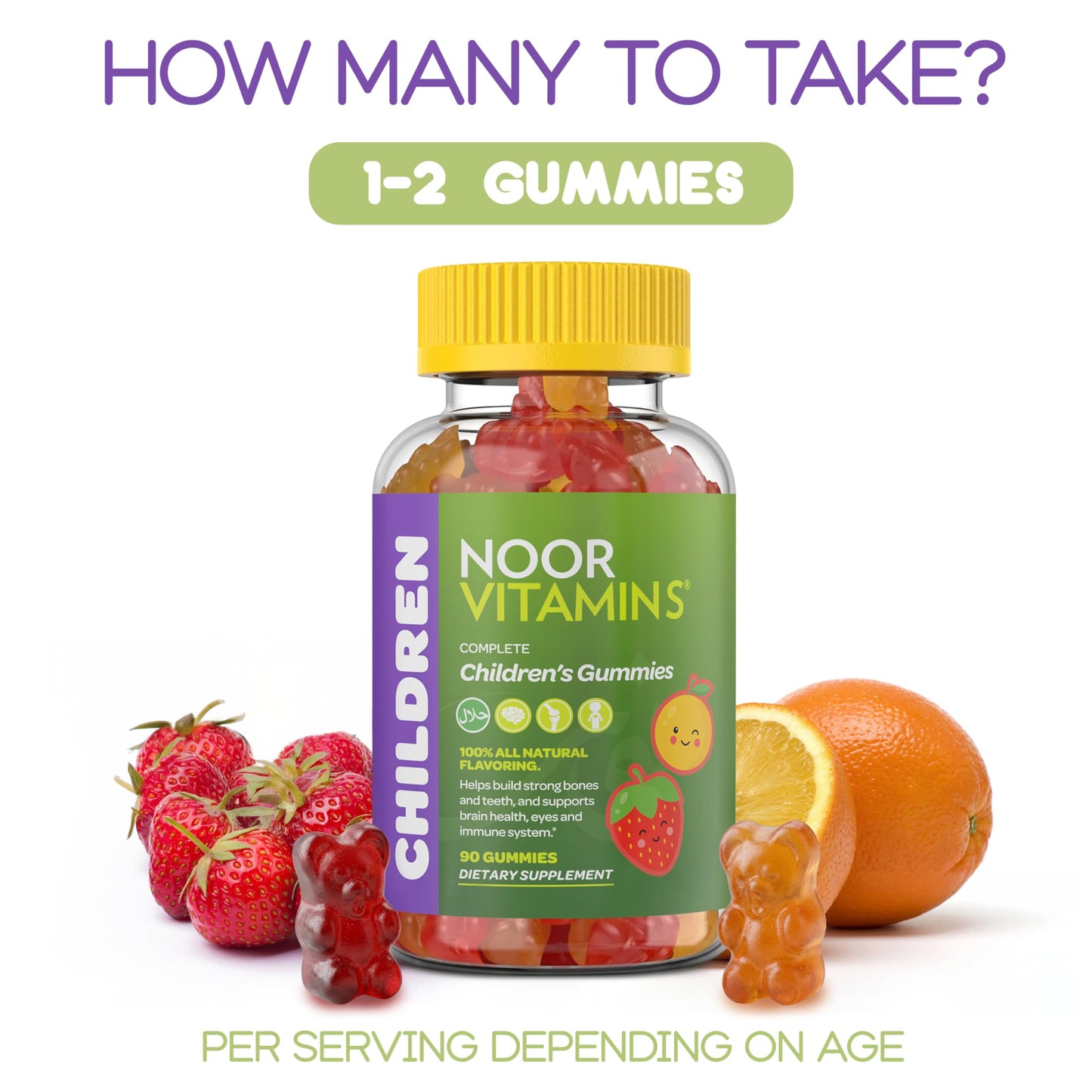 Noor Vitamins Halal Kids Multivitamin Gummies Gluten Free, 90 Count