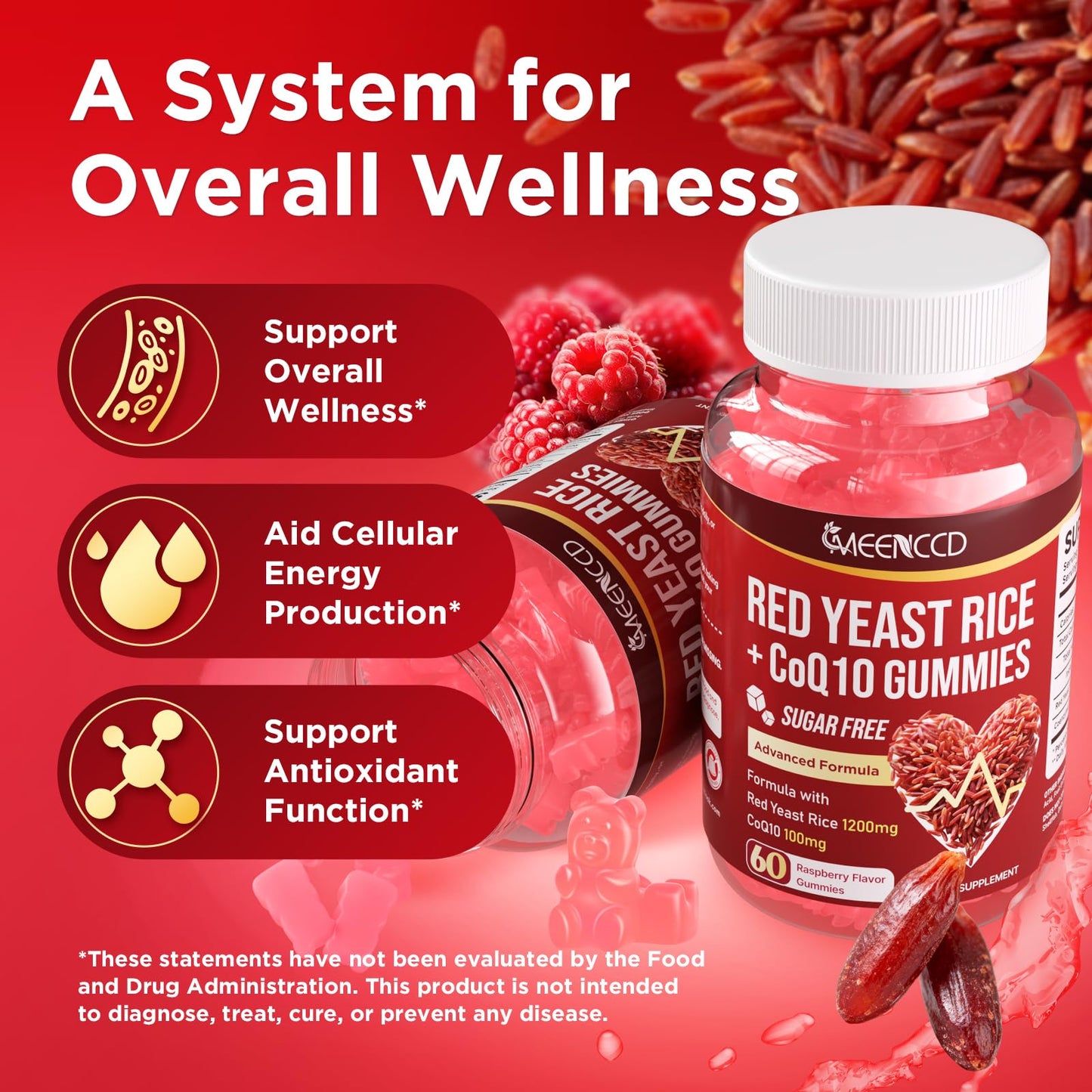 MEENCCD Red Yeast Rice with CoQ10 Gummies, 120 Count