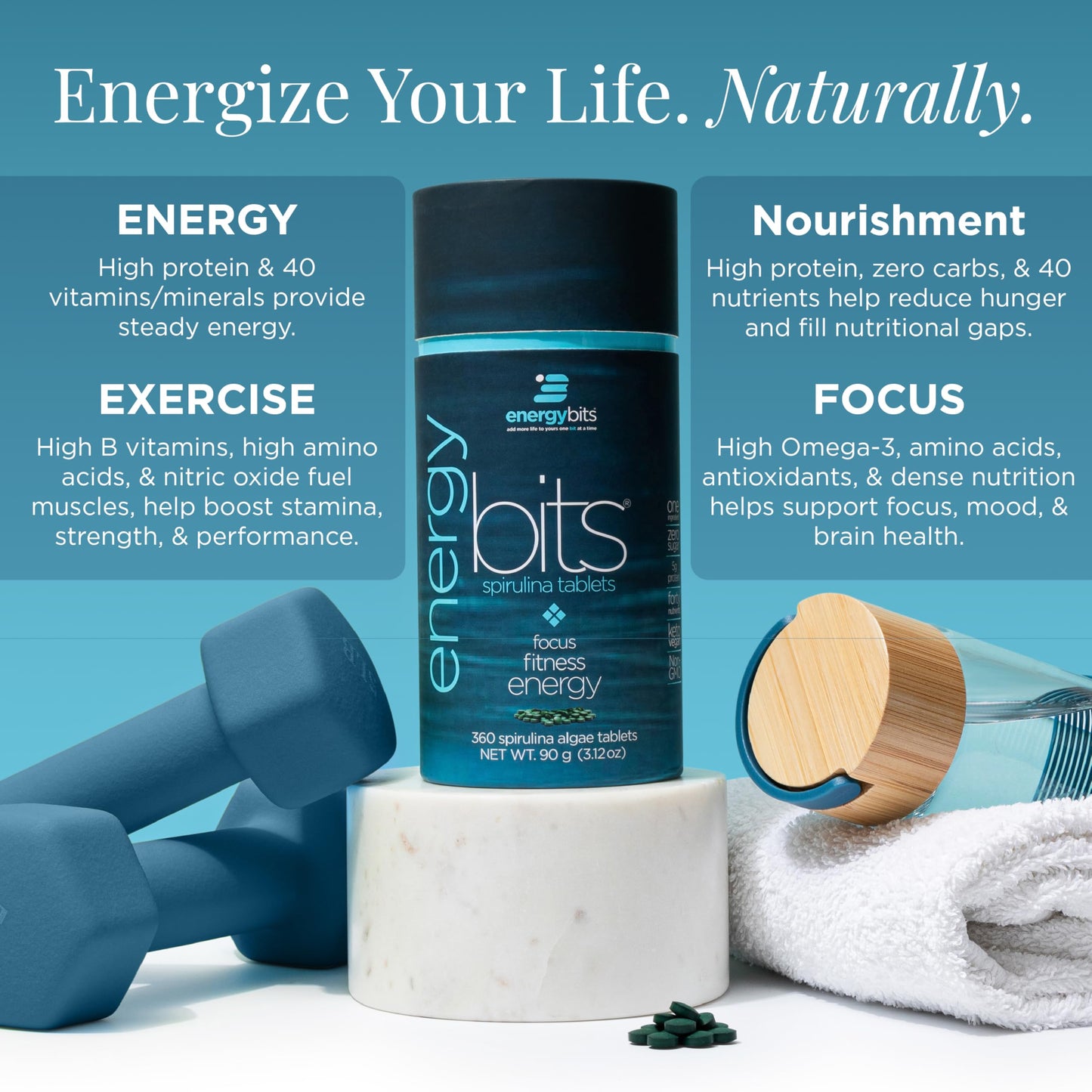 ENERGYBITS Organic Spirulina Tablets 1000