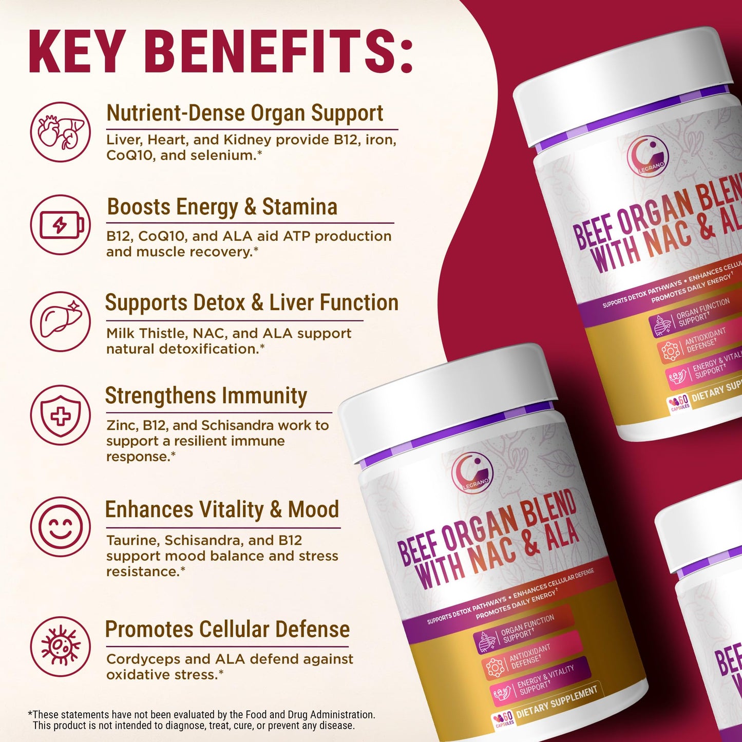 LEGRANO Grass Fed Beef Liver Capsules 60 Capsules