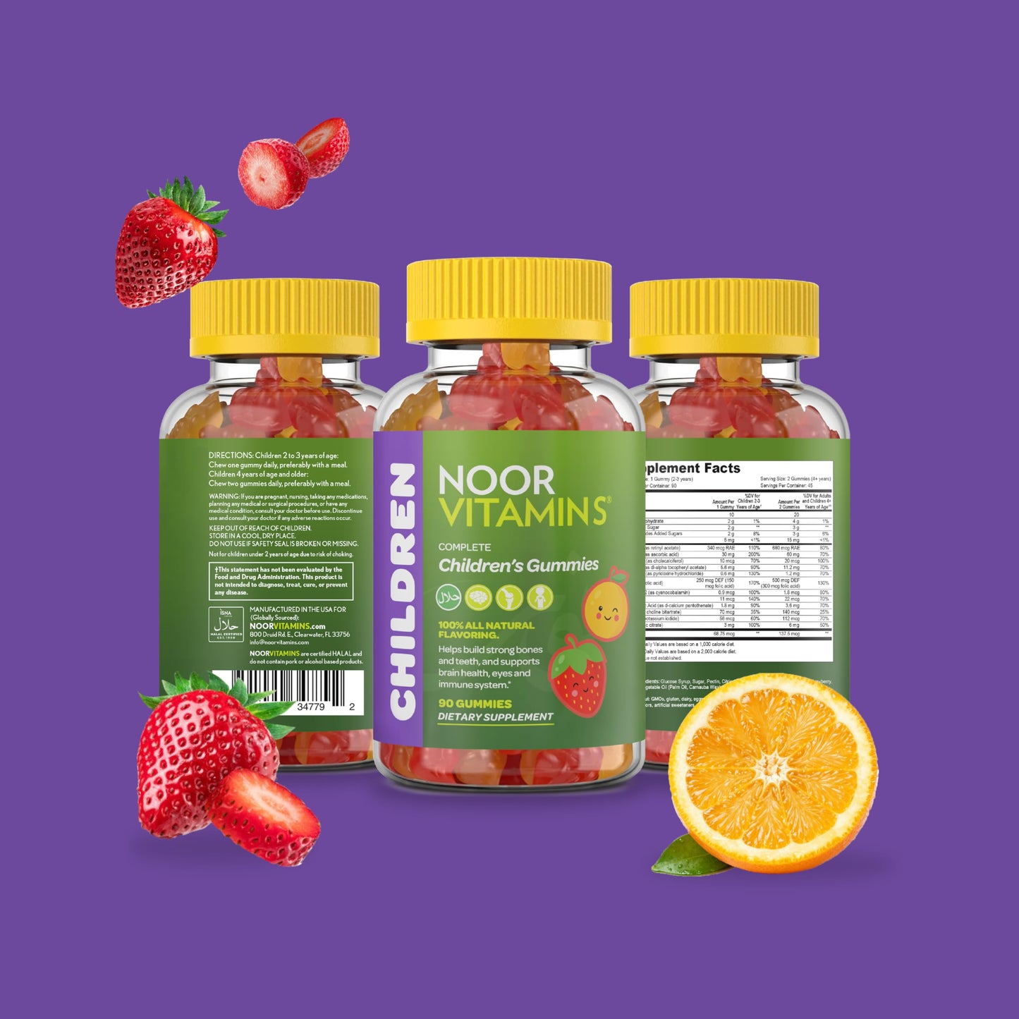 Noor Vitamins Halal Kids Multivitamin Gummies Gluten Free, 90 Count
