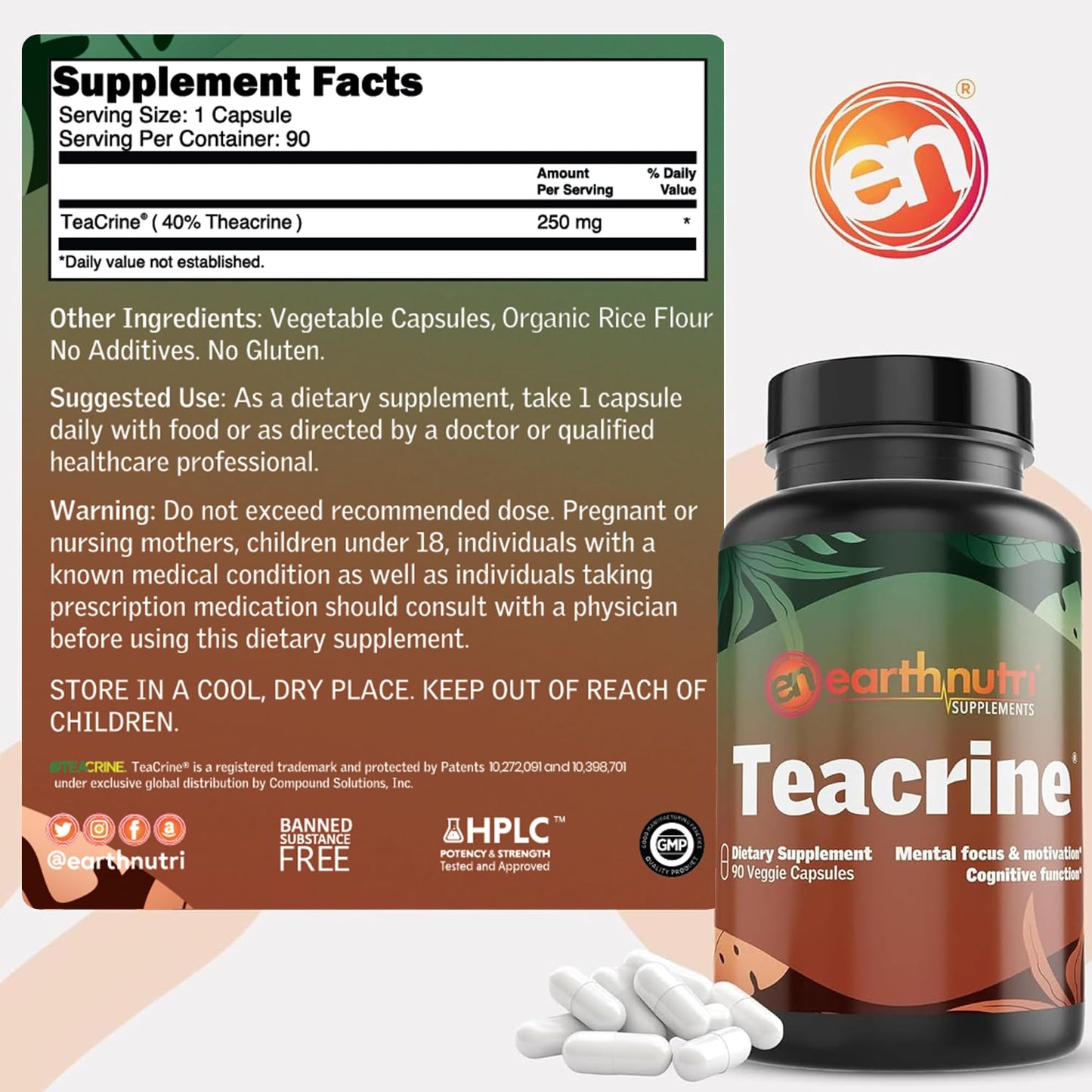 EarthNutri Theacrine Energy and Focus Supplement Capsules, 90 Capsules