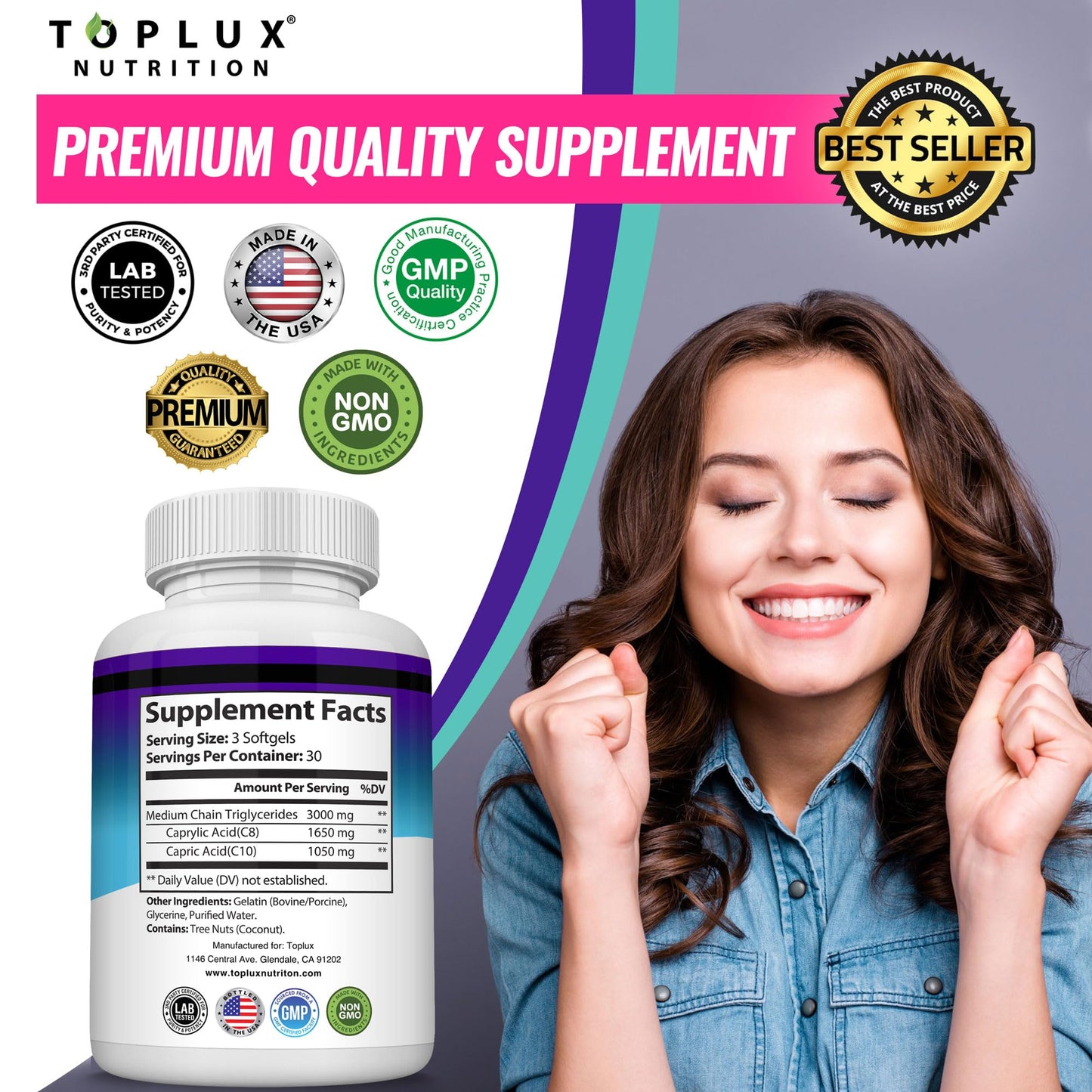 Toplux Keto MCT Oil Softgels 180 Count