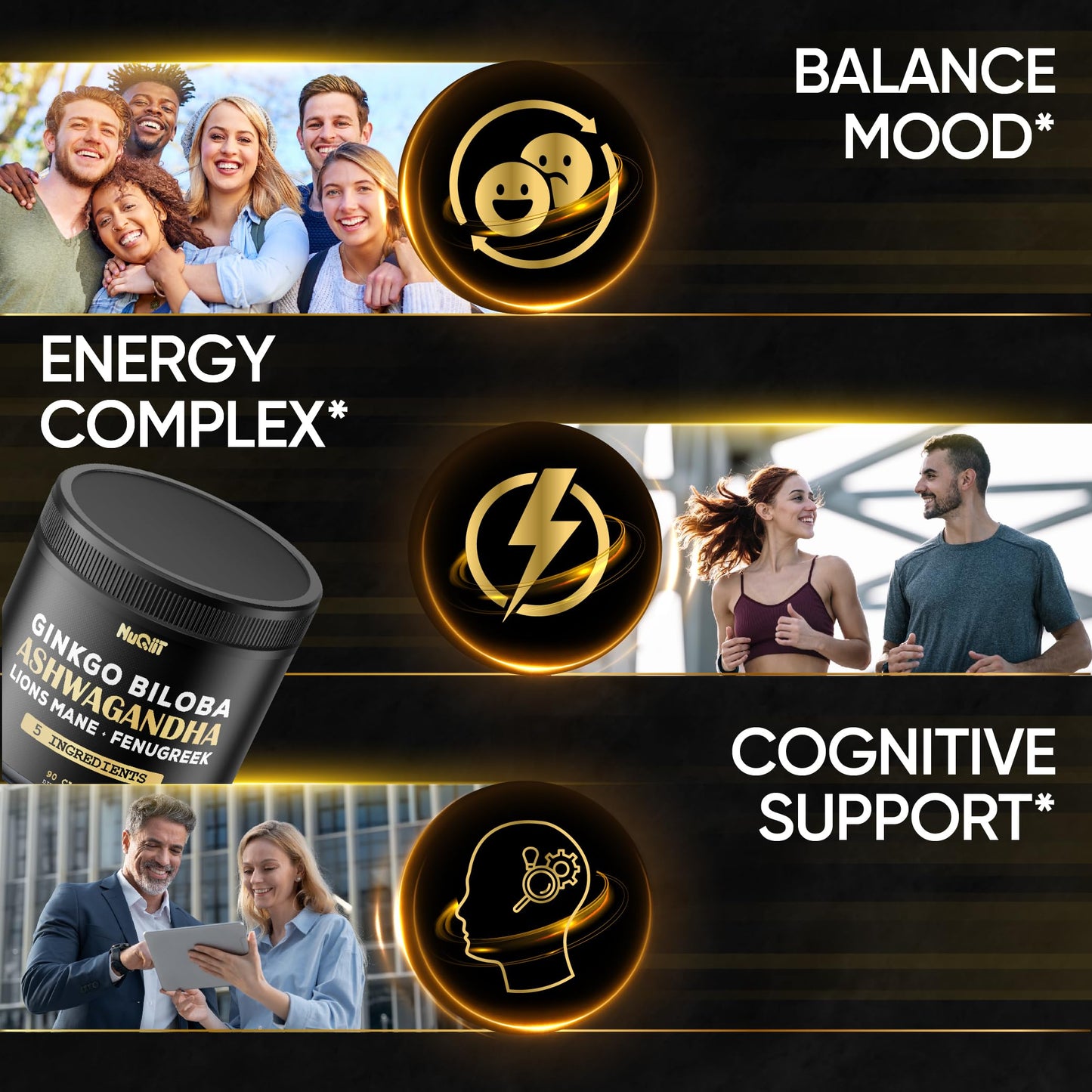 NUQIIT Ashwangdha Capsules with Fenugreek Seed, Ginkgo Biloba & More, 90 Capsules