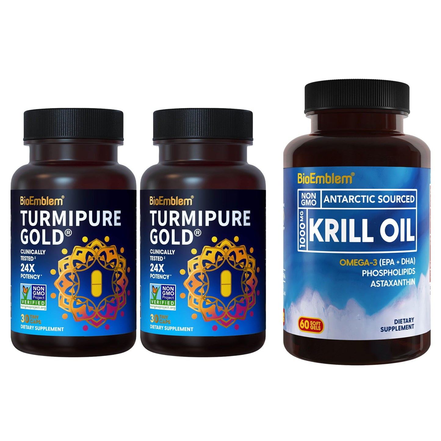 BioEmblem Turmeric Curcumin with Clinically Studied TurmiPure Antarctic Krill Oil Softgel, 1