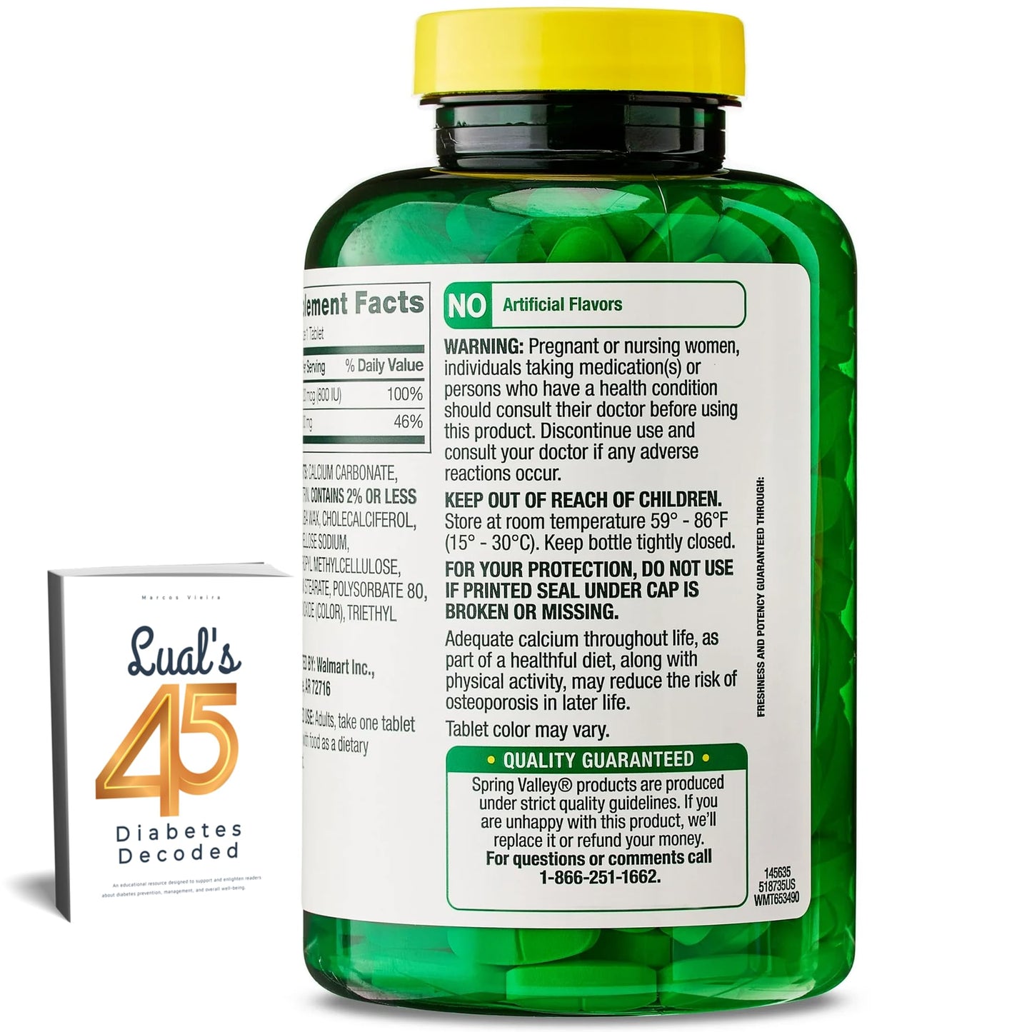 LUAL Calcium 600 mg Plus Vitamin D3, 800 IU Vitamin D per Tablet, 250 Tablets