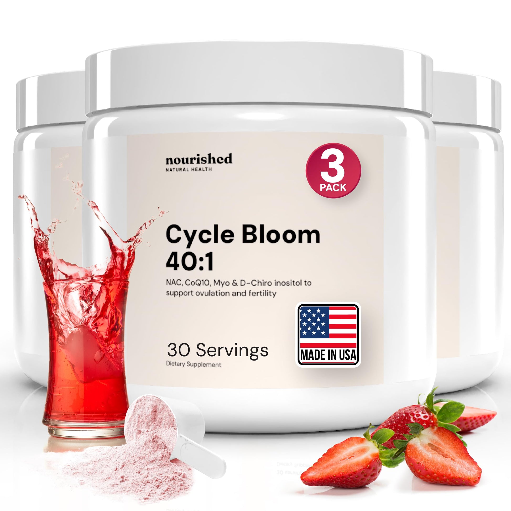 Nourished Natural Health CycleBloom 40:1 Myo-Inositol & D-Chiro Inositol Powder with N-Acetyl Cysteine, Ubiquinol CoQ10 & Beetroot for Hormone Balance, Egg Quality & Cycle, 6.61 oz