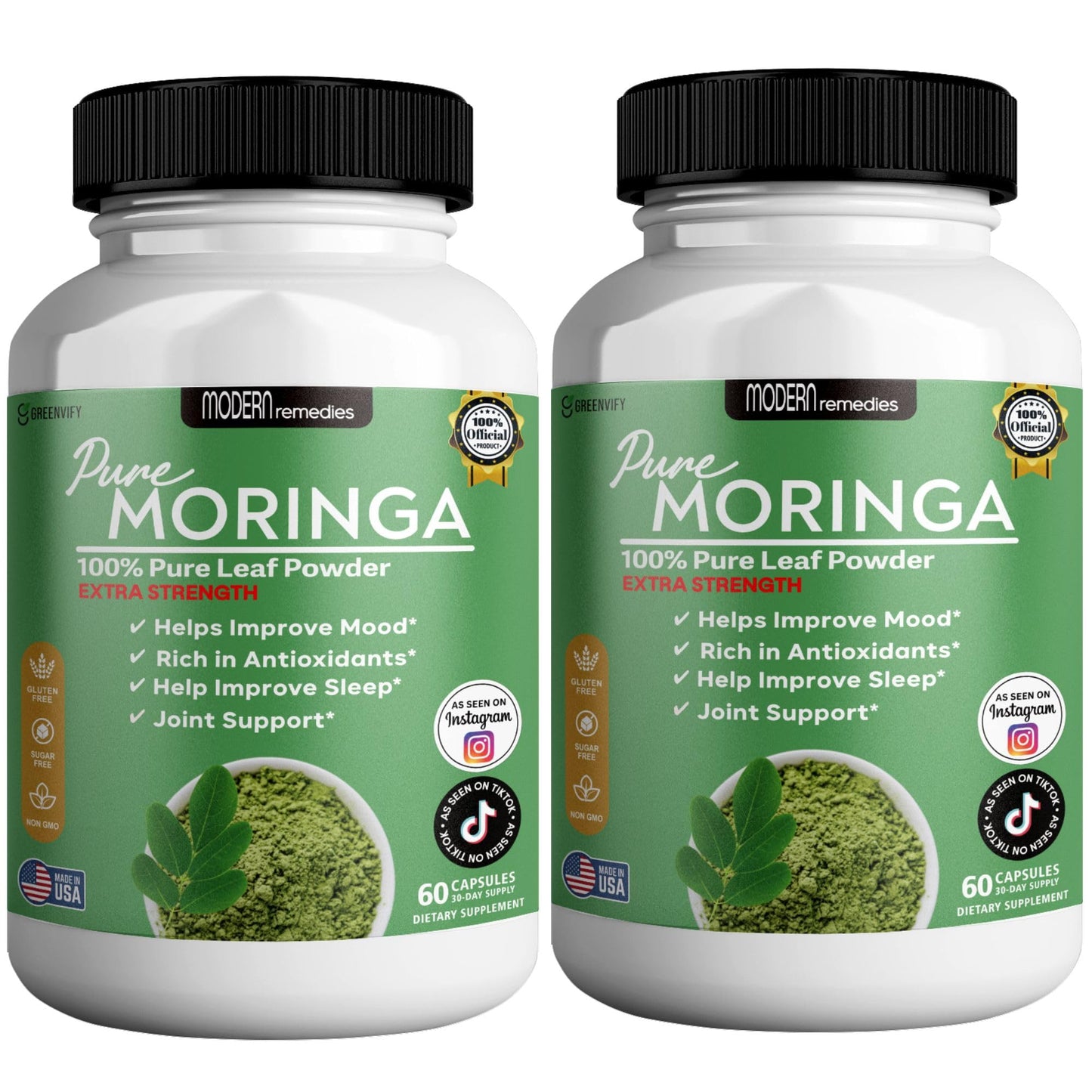 GREENVIFY Pure Moringa Max Leaf Powder Supplement 800mg Capsules, 120 Count