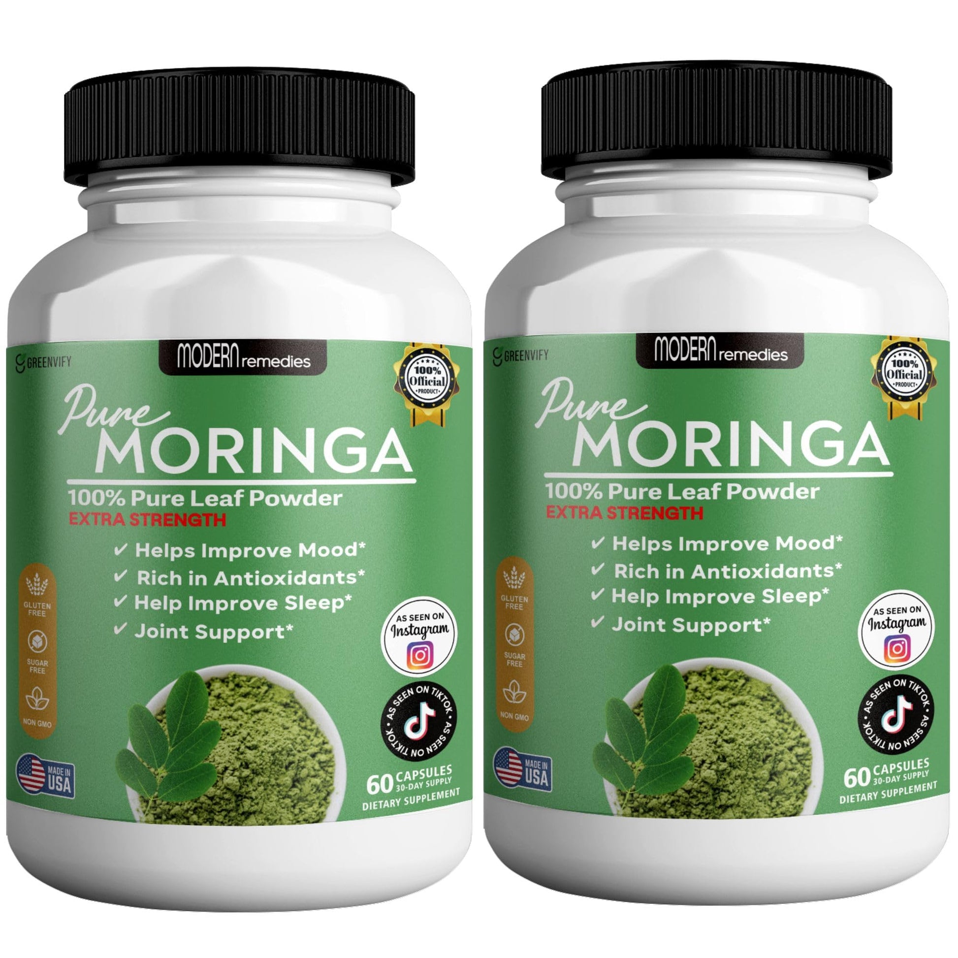 GREENVIFY Pure Moringa Max Leaf Powder Supplement 800mg Capsules, 120 Count
