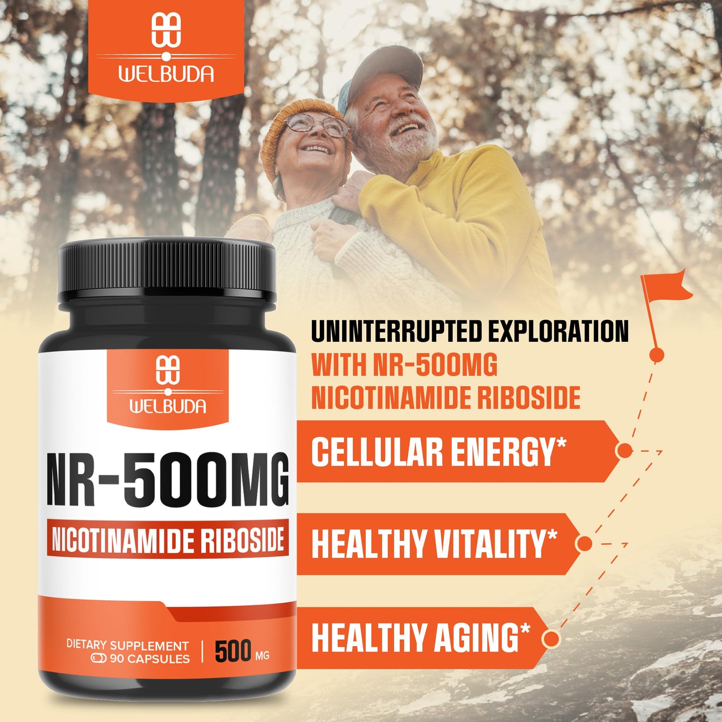 WELBUDA NAD+ Nicotinamide Riboside 500mg Capsules, 90 Count