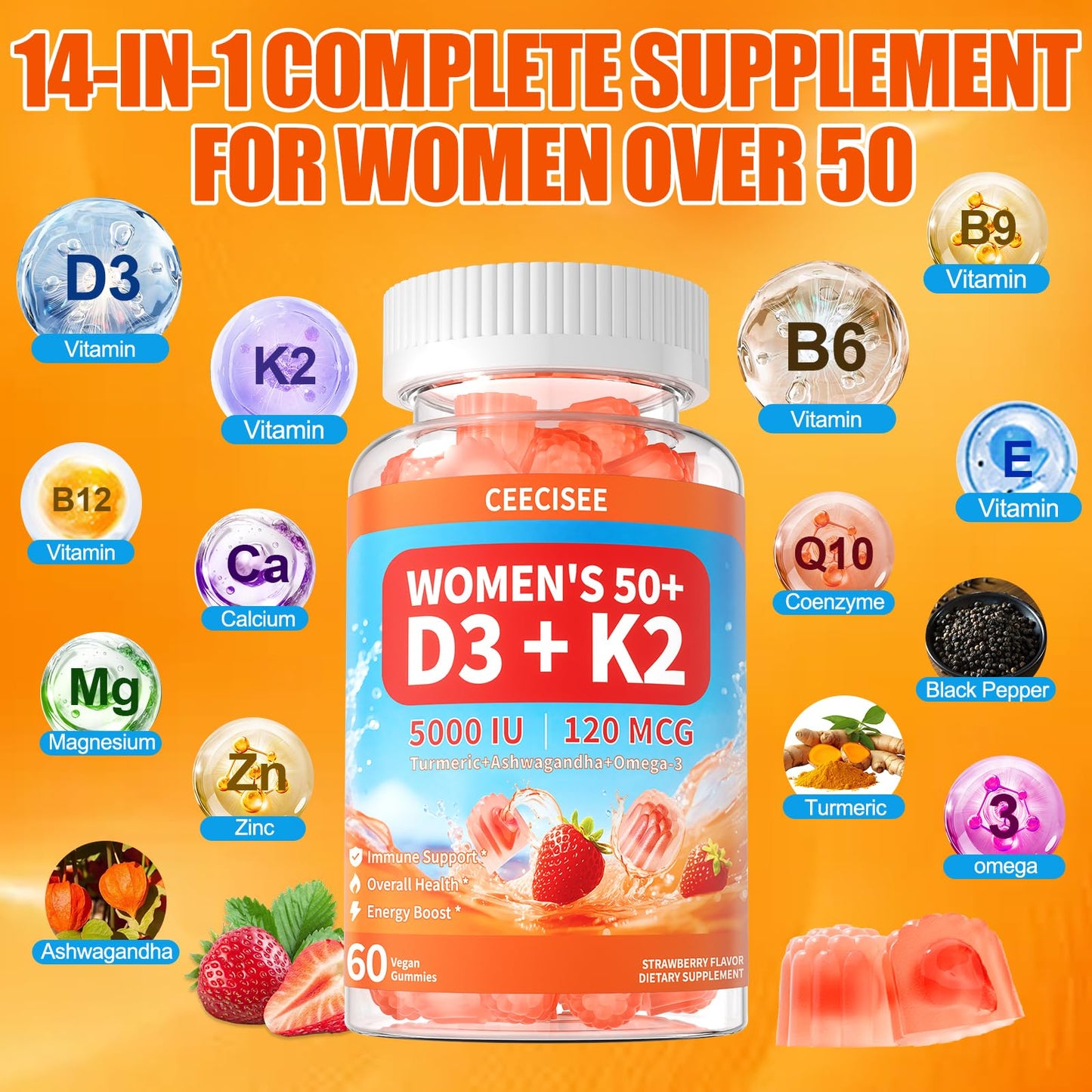 Ceecisee Vitamin D3 K2 Gummies 120 Count