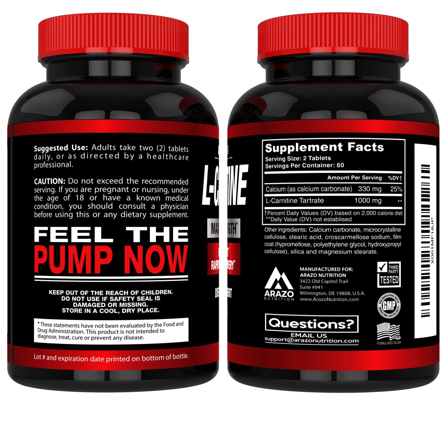 Arazo Nutrition Super Strength L-Carnitine 1000mg with Calcium Tablets 120 Count