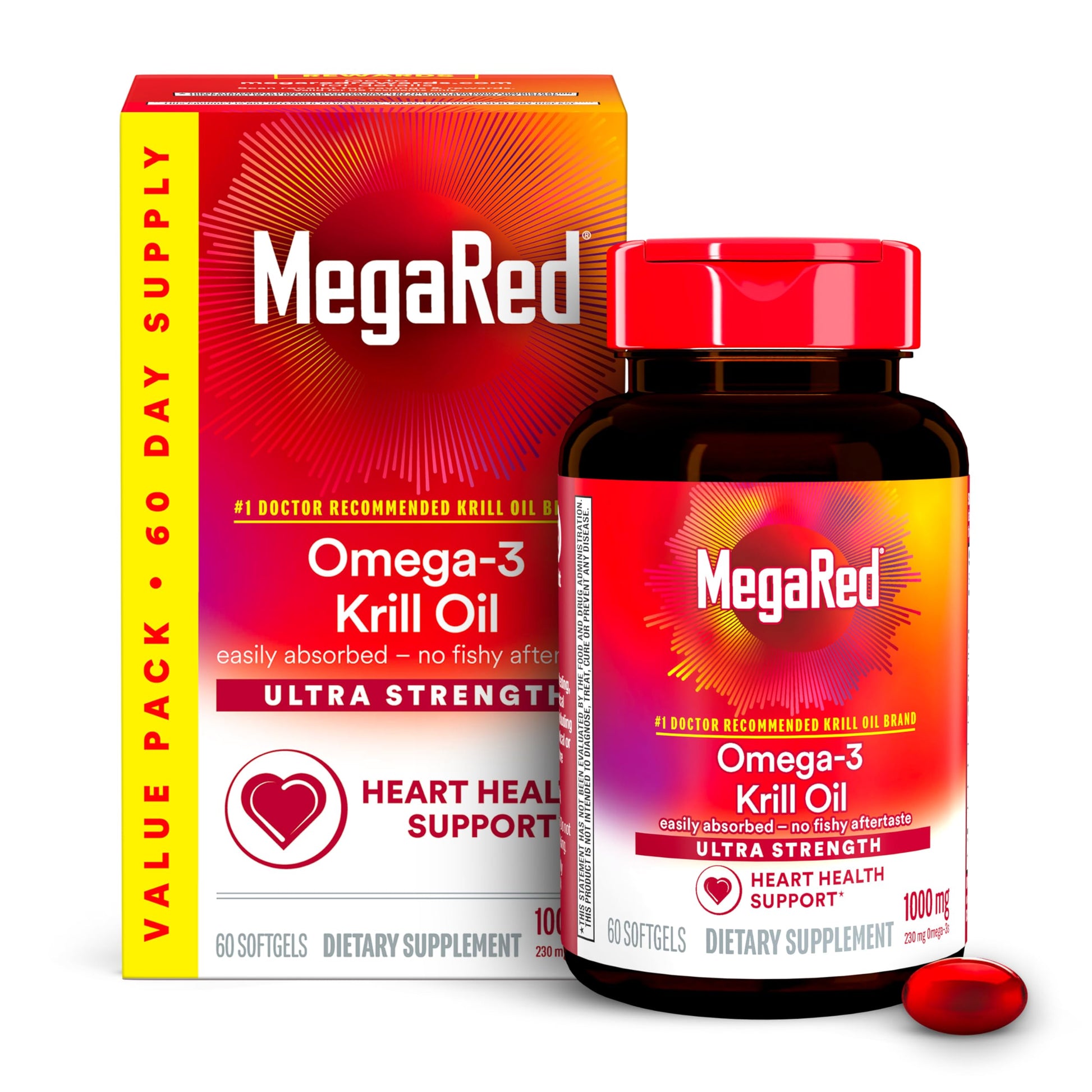 MegaRed Ultra Strength 1000mg Omega-3 Krill Oil Softgels, 60 Count
