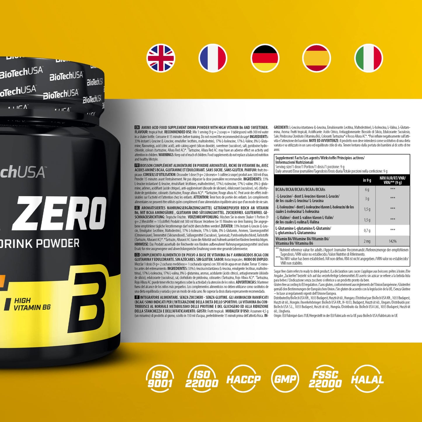 BioTechUSA BCAA Zero Powder Tropical Fruit, 1