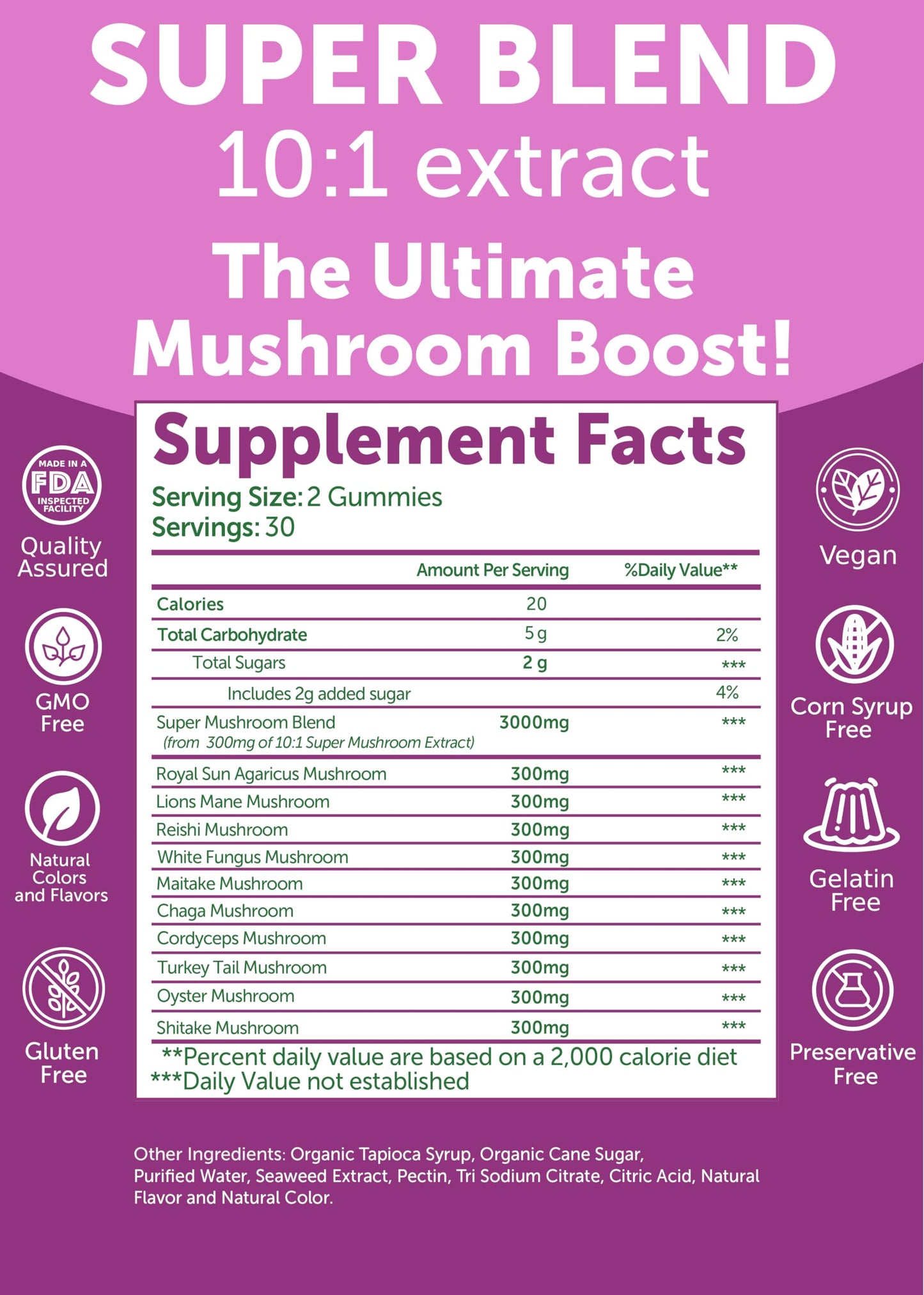 Lunakai USA Made Super Mushroom & Energy B12 Gummies (120 Count)