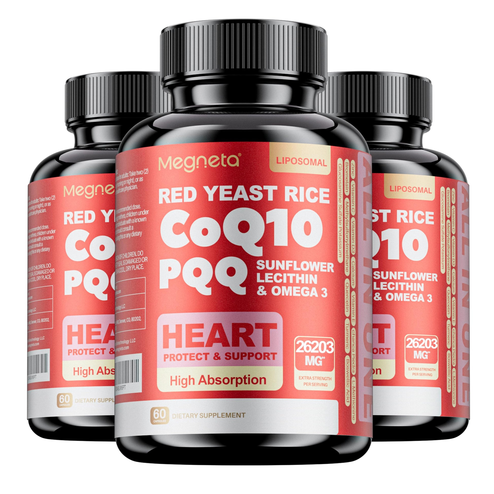 MEGNETA CoQ10 Supplement with Sunflower Lecithin & Omega-3 Capsule, 180 Capsules