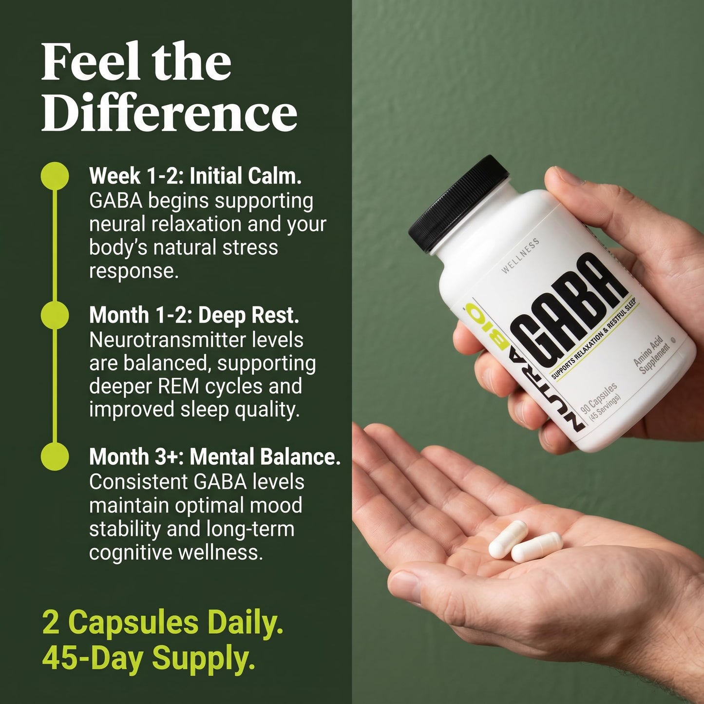 NutraBio 100% Pure GABA Supplement (Gamma-Aminobutyric Acid) 500mg, 90 Capsules