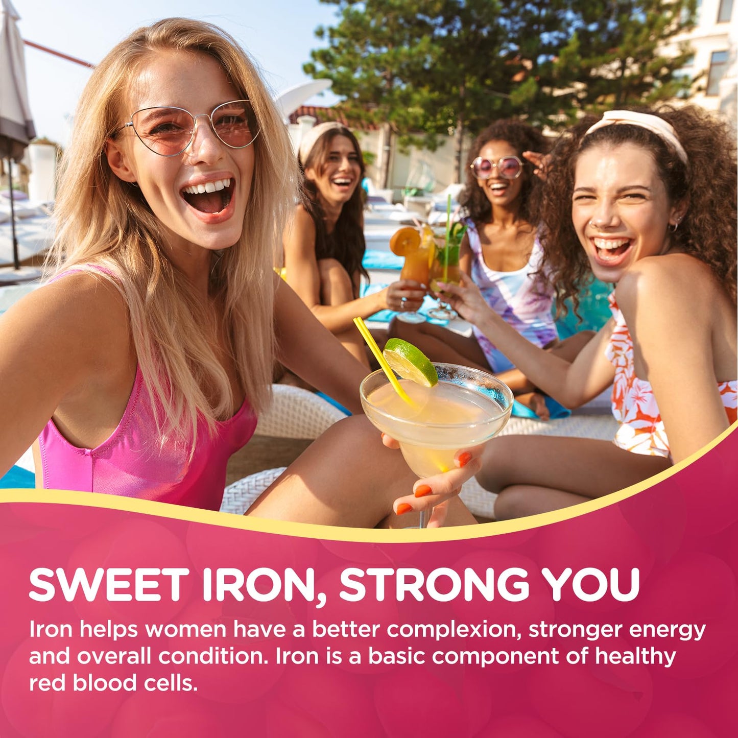 Hovika Iron Gummies for Women, Triple Iron with Multivitamin, Vitamin C, A, B, Folate, Copper, Zinc, Vegan Peach Flavor, 120 Gummies