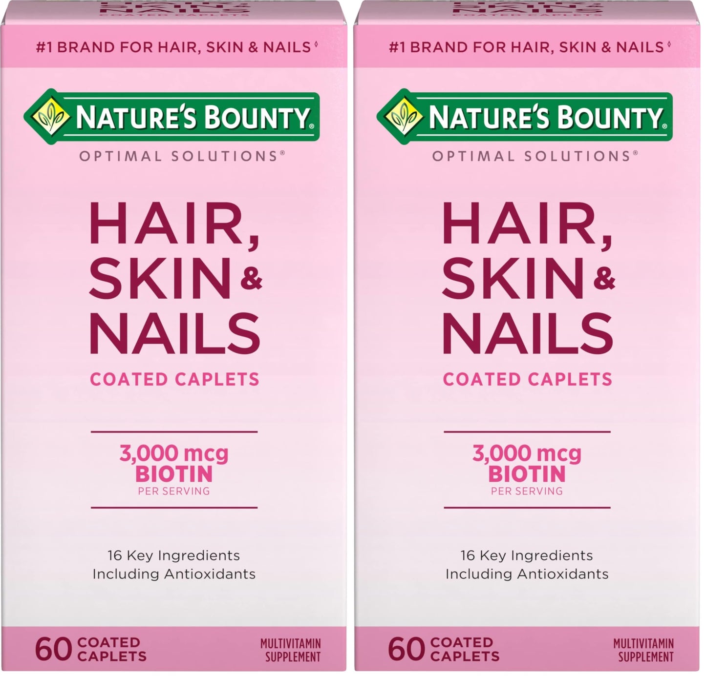 Nature's Bounty Optimal Solutions Hair, Skin & Nails Formula with 3,000 mcg Biotin Caplets, 120 Count