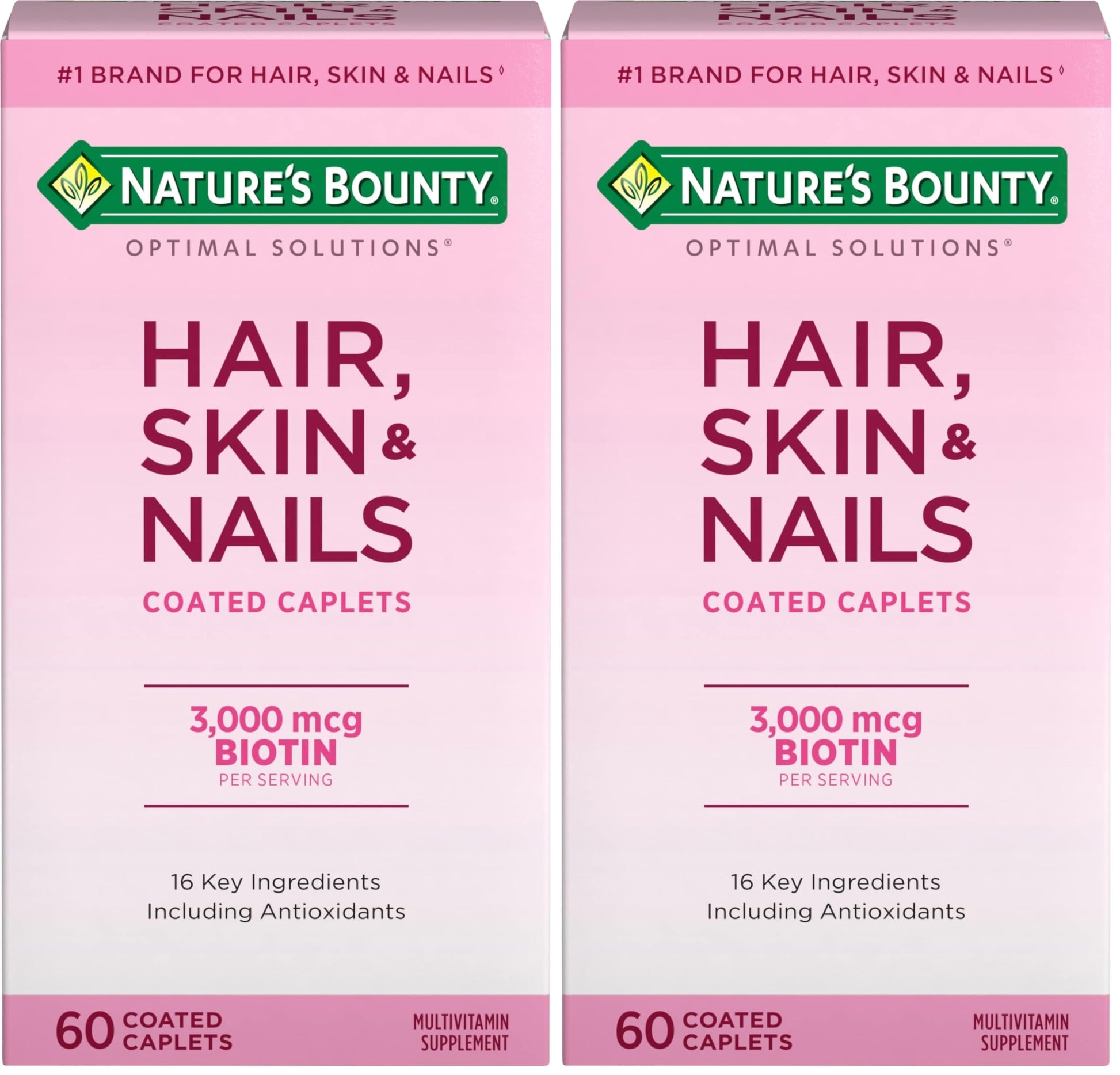 Nature's Bounty Optimal Solutions Hair, Skin & Nails Formula with 3,000 mcg Biotin Caplets, 120 Count