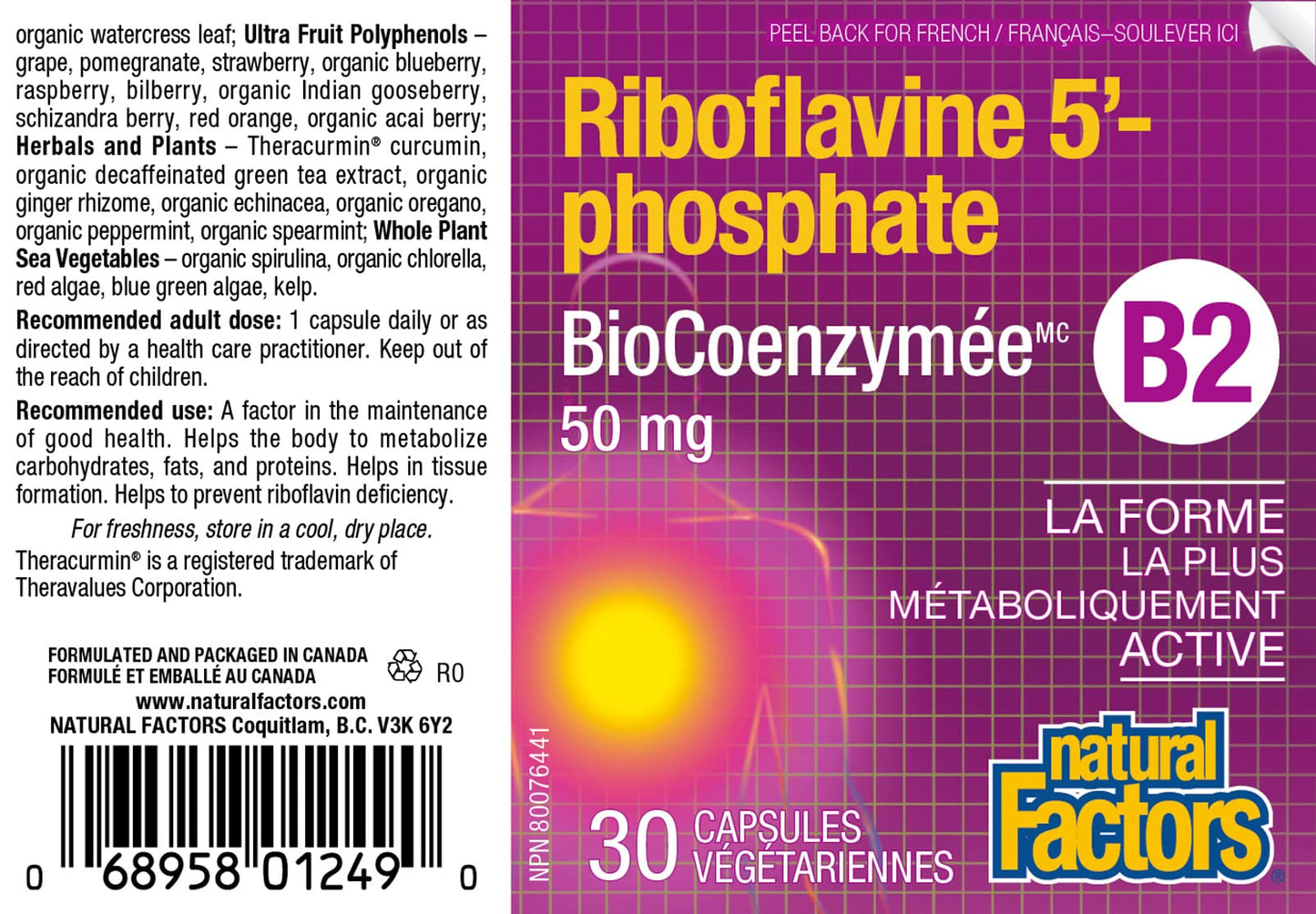 Natural Factors BioCoenzymated Riboflavin-5'-Phosphate 50mg Capsule, 30 Capsules