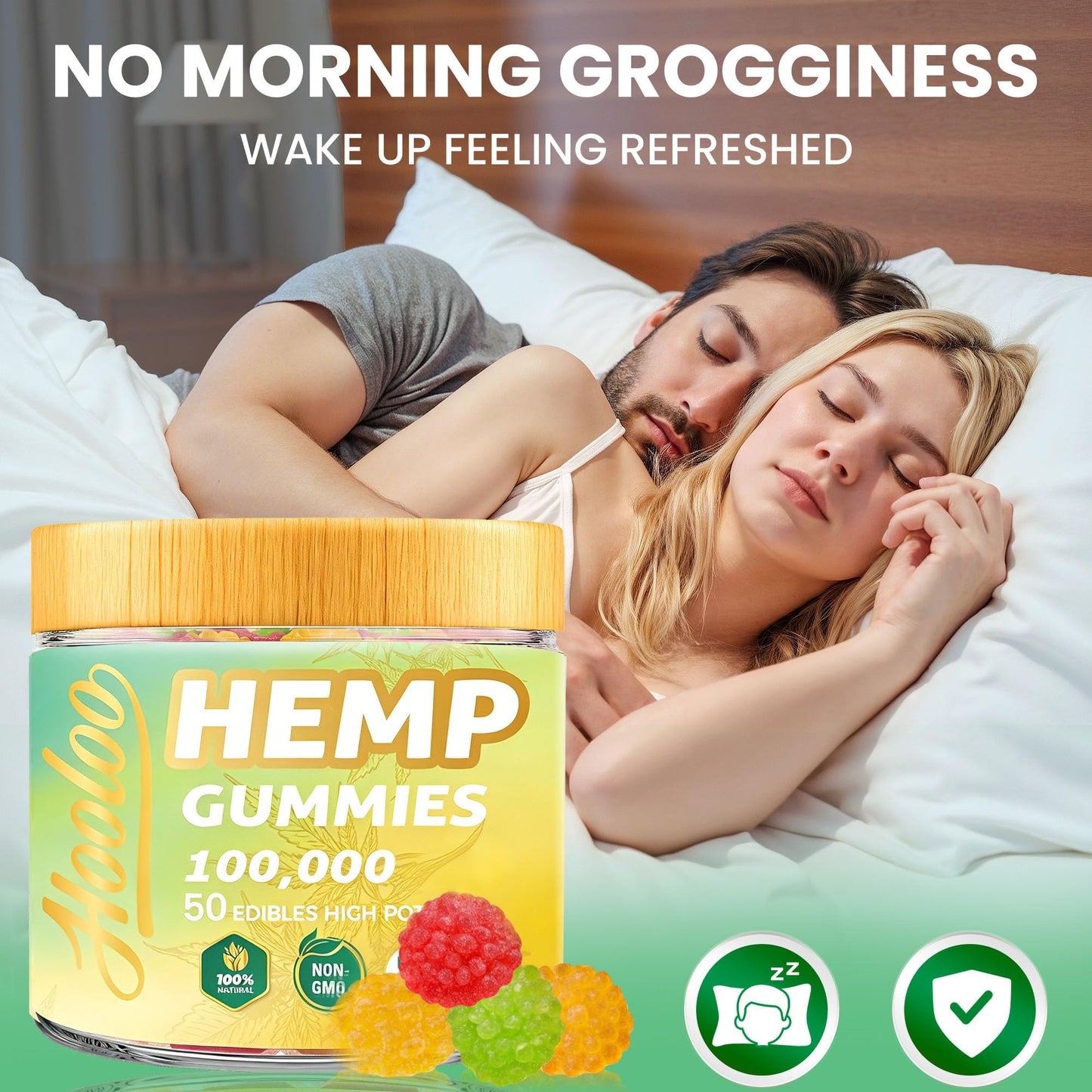 HOOLOO Hemp Gummies 100,000 for Deep Sound Bedtime Support and Discomfort Relief, Fruity Gummy Infused Omega 3 Vitamins, Made in USA, Gummy 100