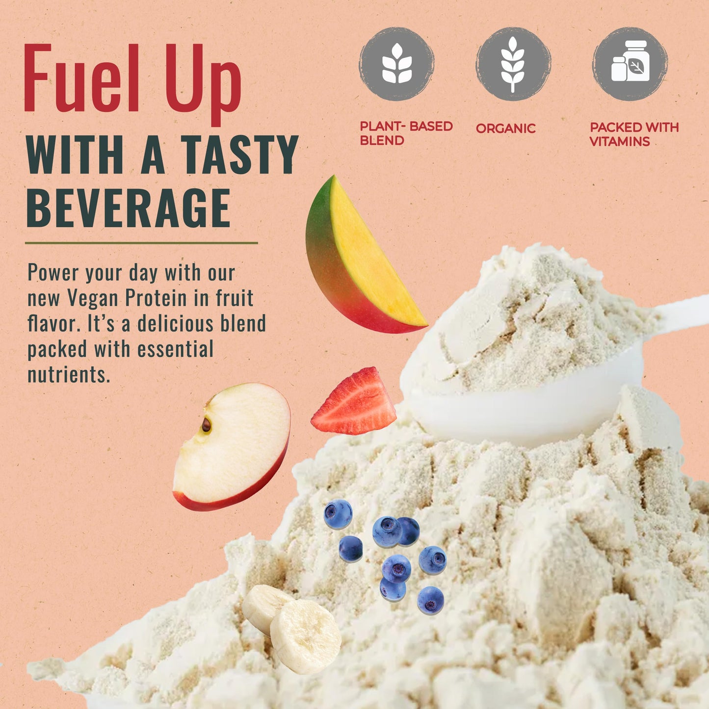 Zenbodi Fuel Vegan Protein Powder Fruit Flavor 2.01 lb