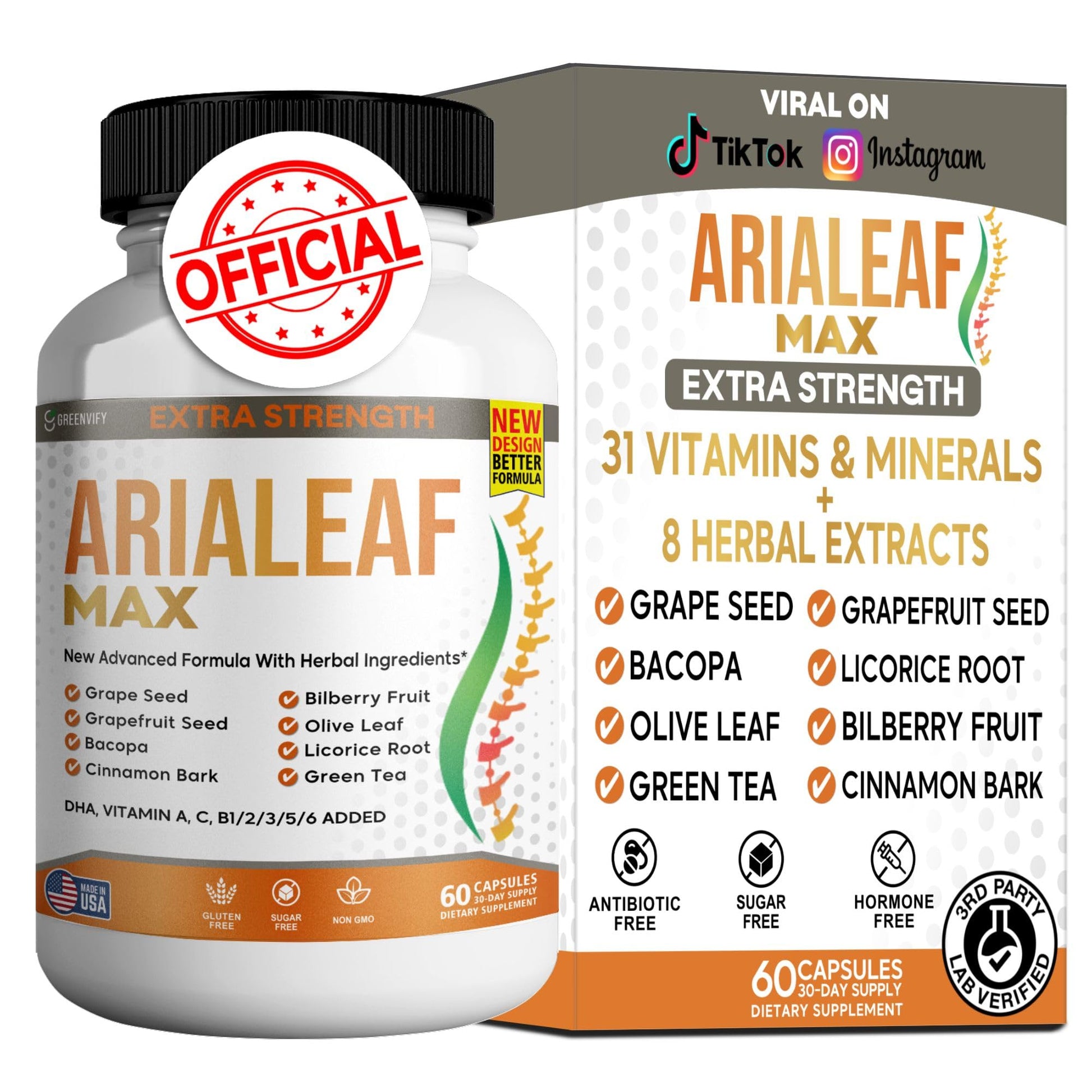 GREENVIFY Aria Leaf Max Extra Strength Nootropic Supplement Capsules 60 Count