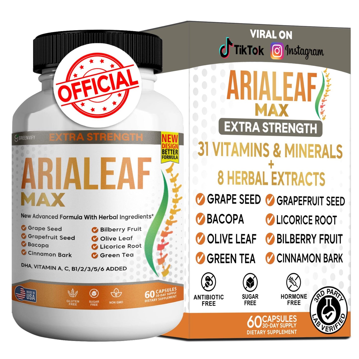 GREENVIFY Aria Leaf Max Extra Strength Nootropic Supplement 60 Capsules