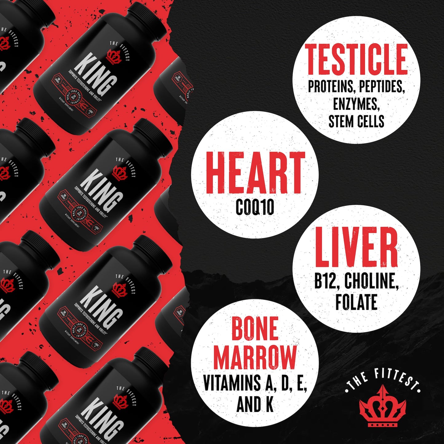 The Fittest Ever The Fittest King Testosterone Booster for Men – Grass-Fed Organs Capsule, 1