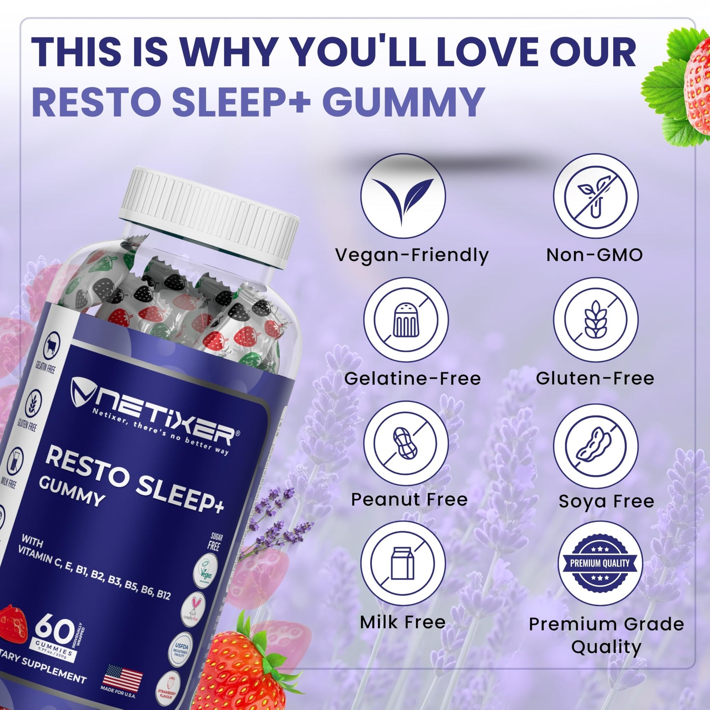 nETiXER Resto Sleep+ Gummy, 60 Count
