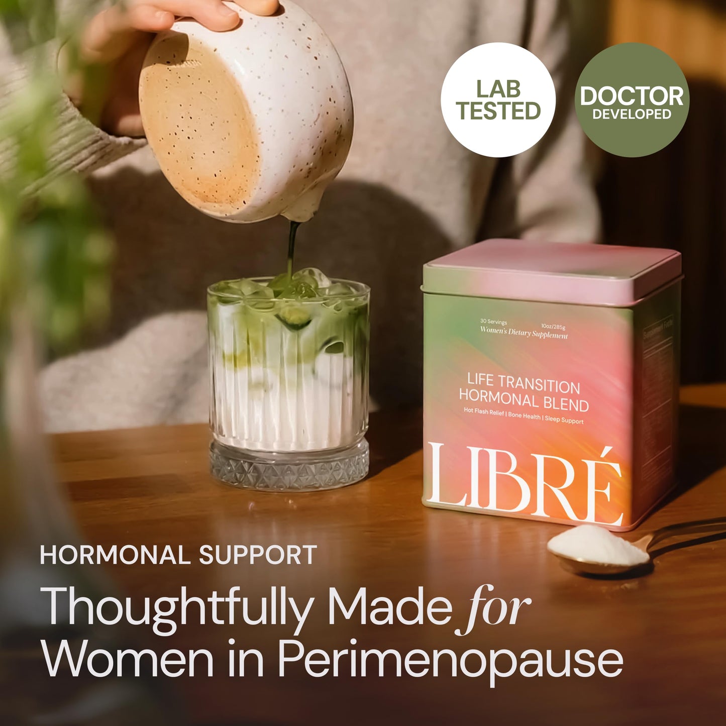 Libré Life Transition Hormonal Blend Powder, Hormone-Free Perimenopause Supplement for Women, Vitamins, Minerals, Probiotics, Hot Flash Relief, Night Sweats, Mood, Bone & Sleep Support, 30 Servings, 10 Ounce