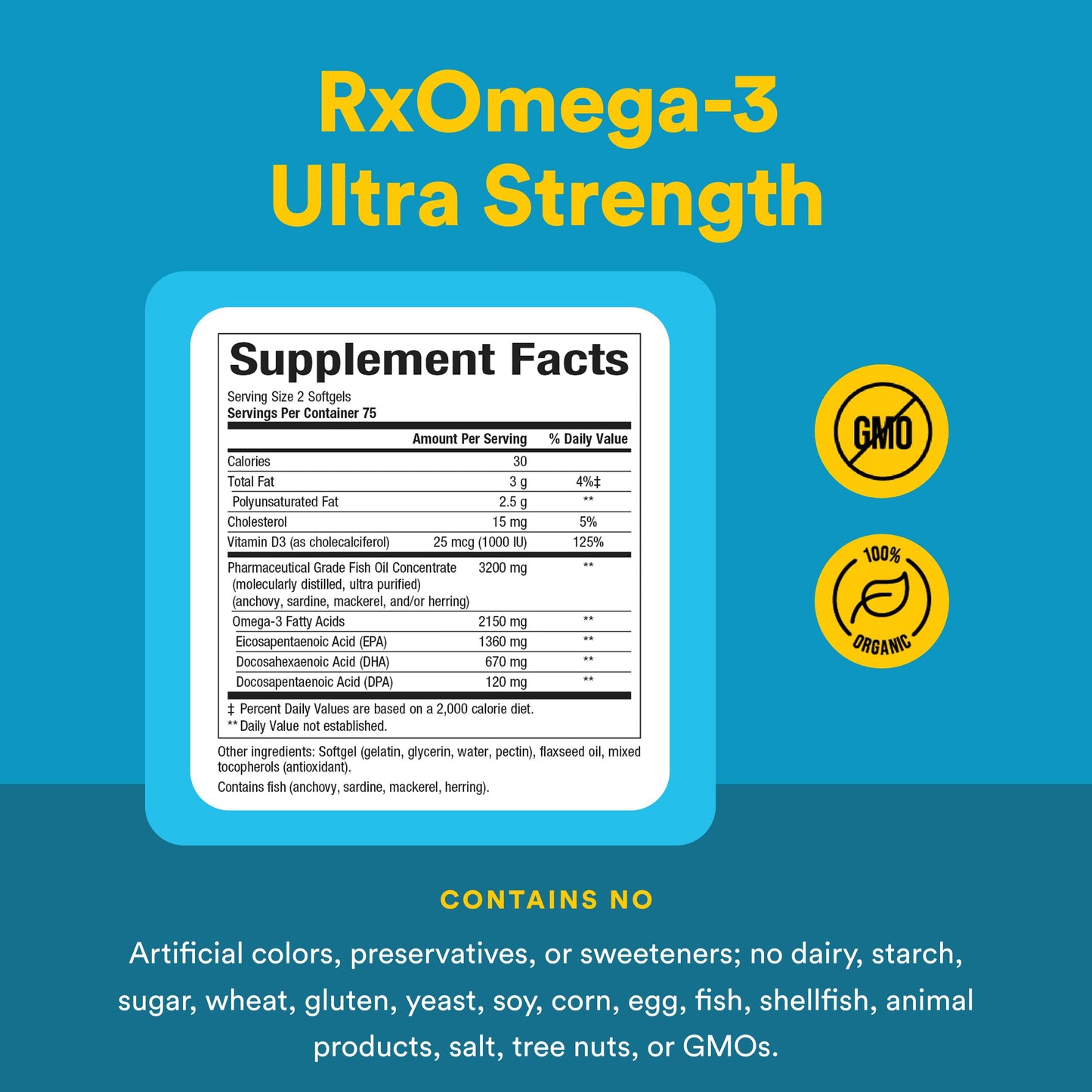 Natural Factors RxOmega-3 Ultra Strength - Brain & Heart Health Support - Eye Health Supplement with EPA & DHA - Supplement with Omega-3 Fatty Acids & Vitamin D3 150 Softgels