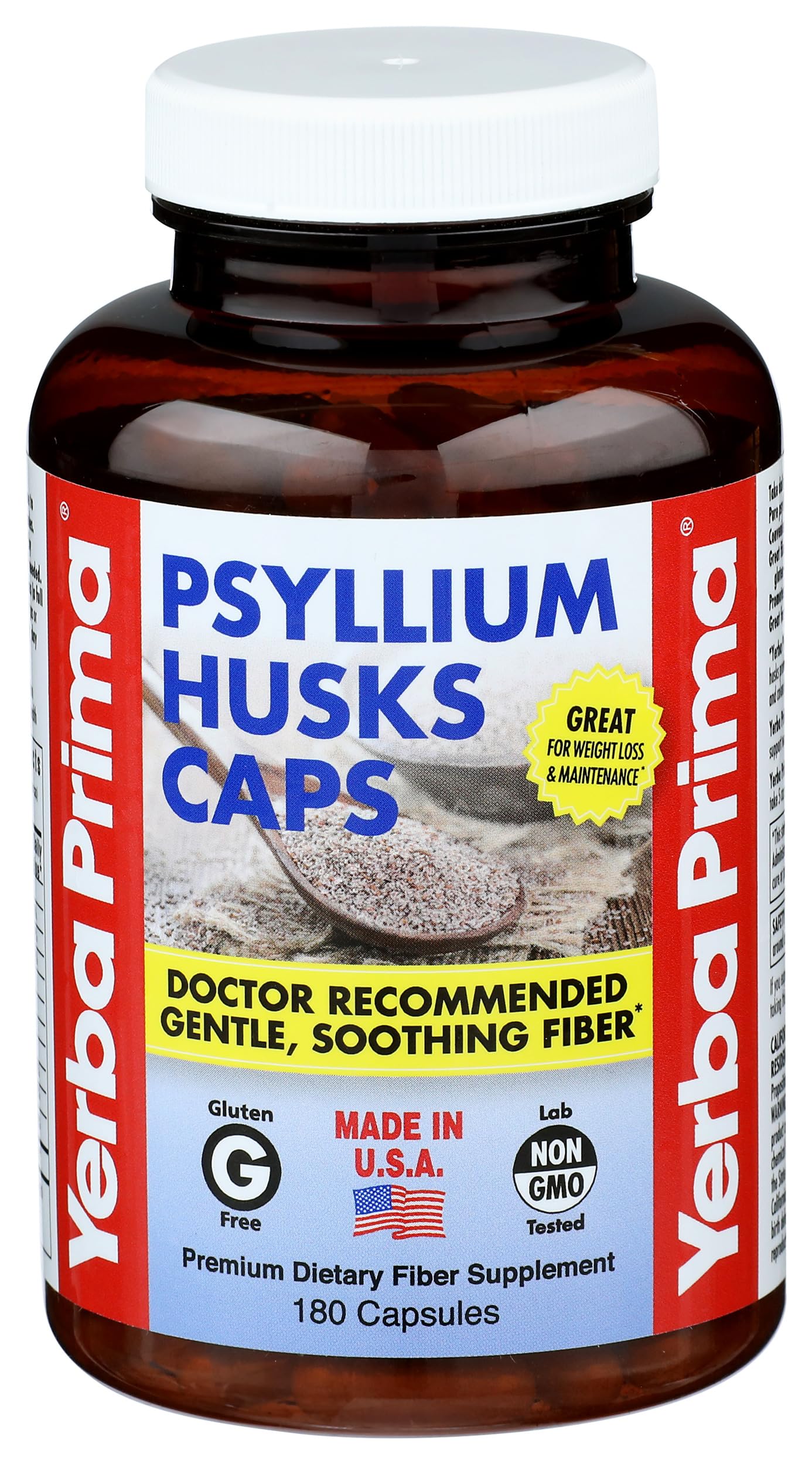 Yerba Prima Psyllium Husks Supplement Capsules, 180 Capsules