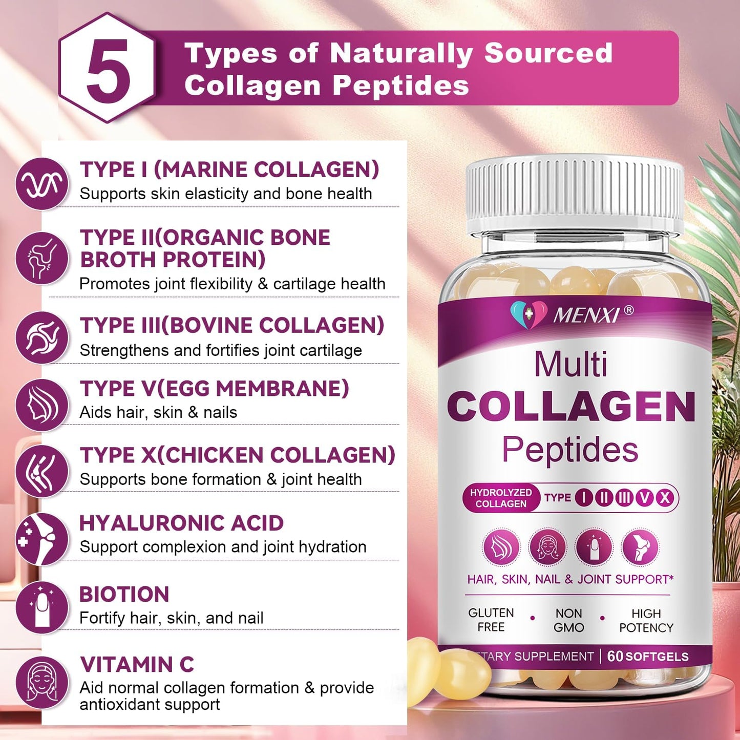 MENXI Multi Collagen Peptides Softgels 180