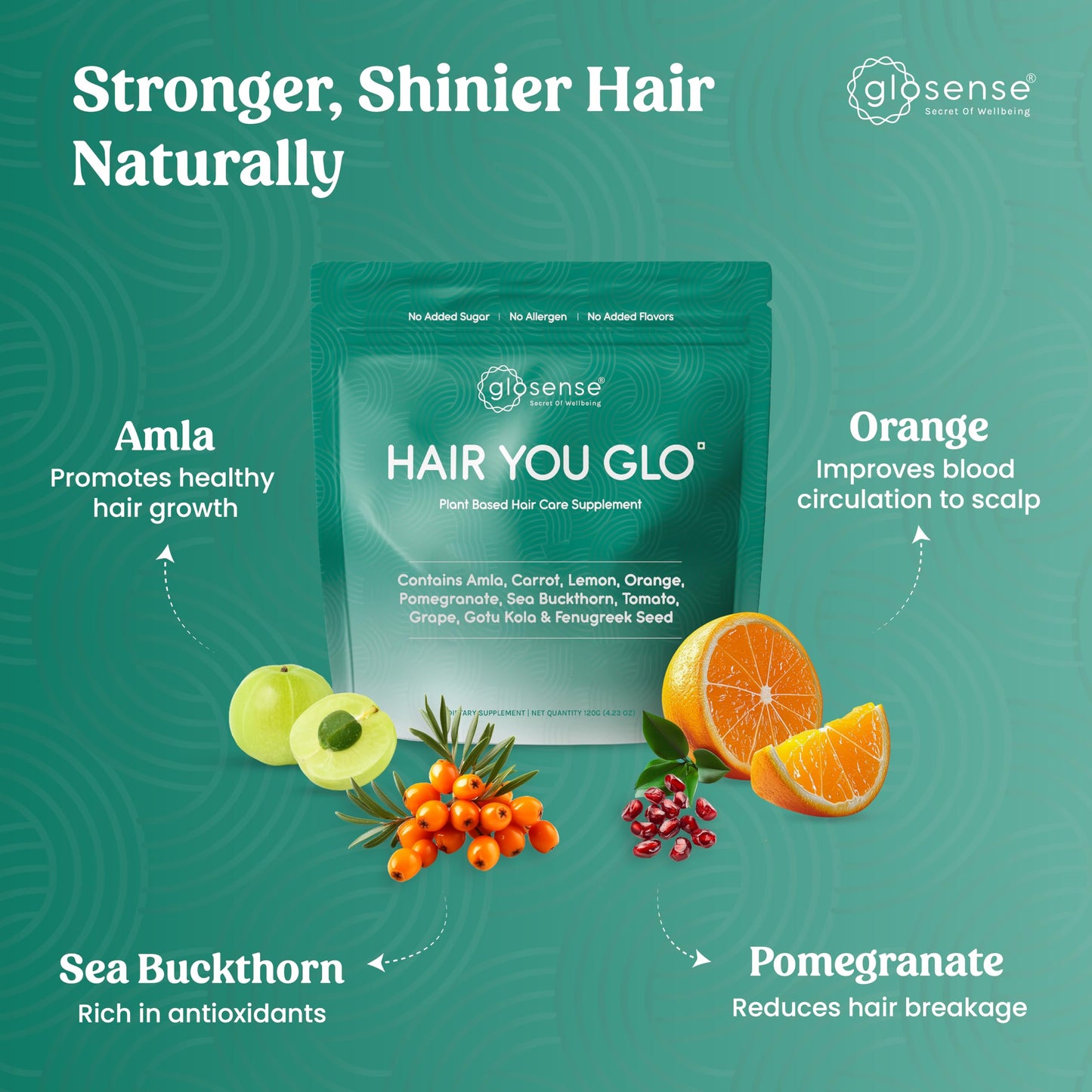 Glosense Hair You Glo Plant-Based Biotin Supplement Powder 4.23 oz