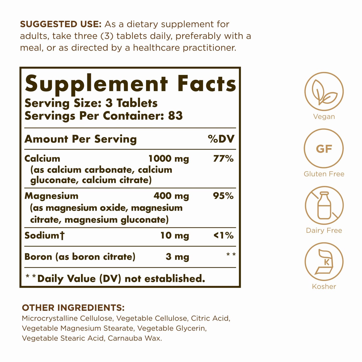 Solgar Calcium Magnesium Plus Boron Tablets, 250 Tablets