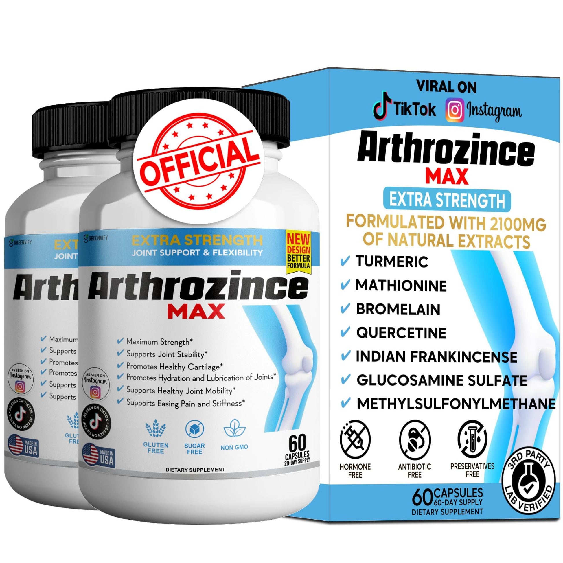 GREENVIFY Arthrozince Max Extra Strength Joint Support 120 Capsules