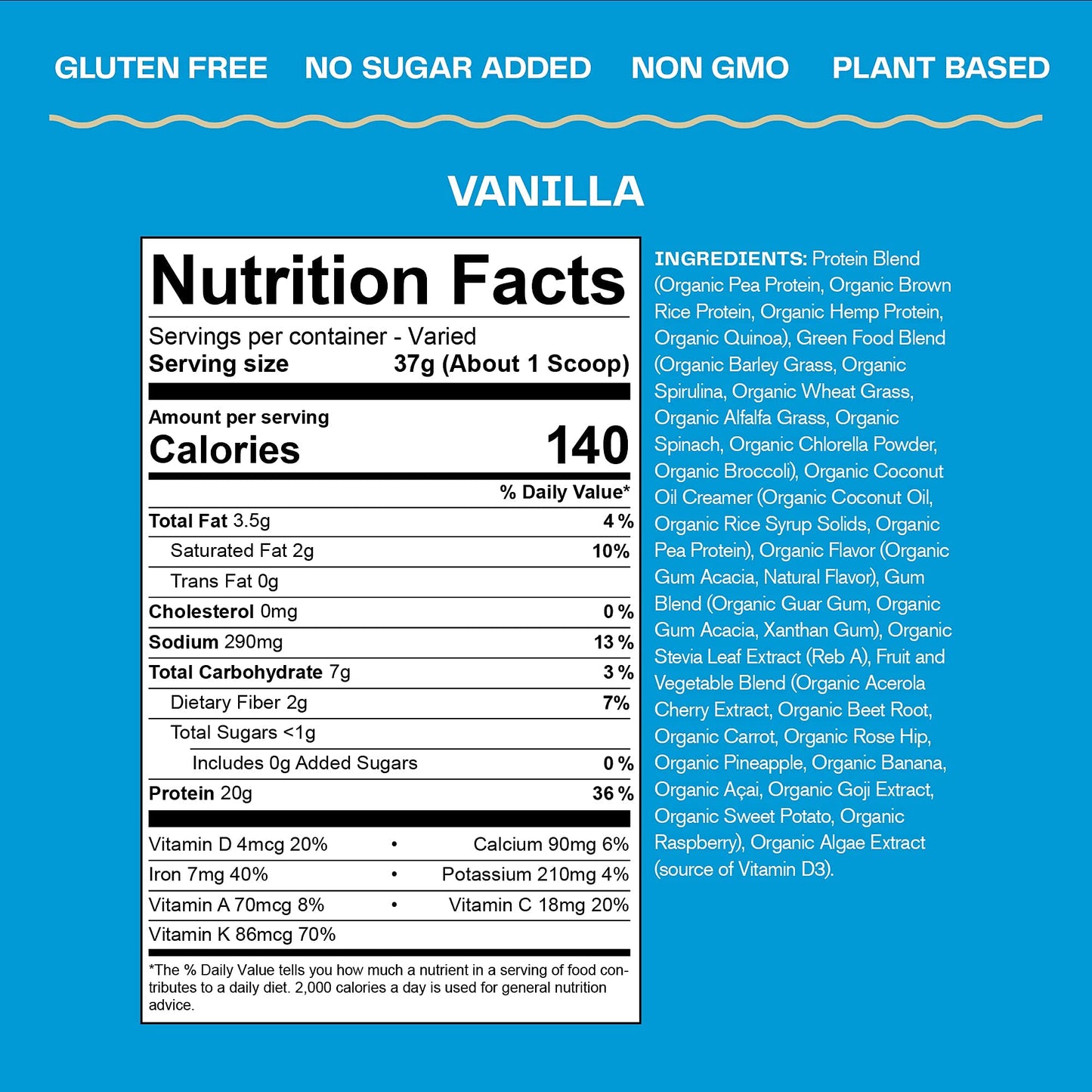 Amazing Grass Protein Superfood Powder, Organic Pure Vanilla, 20 Servings