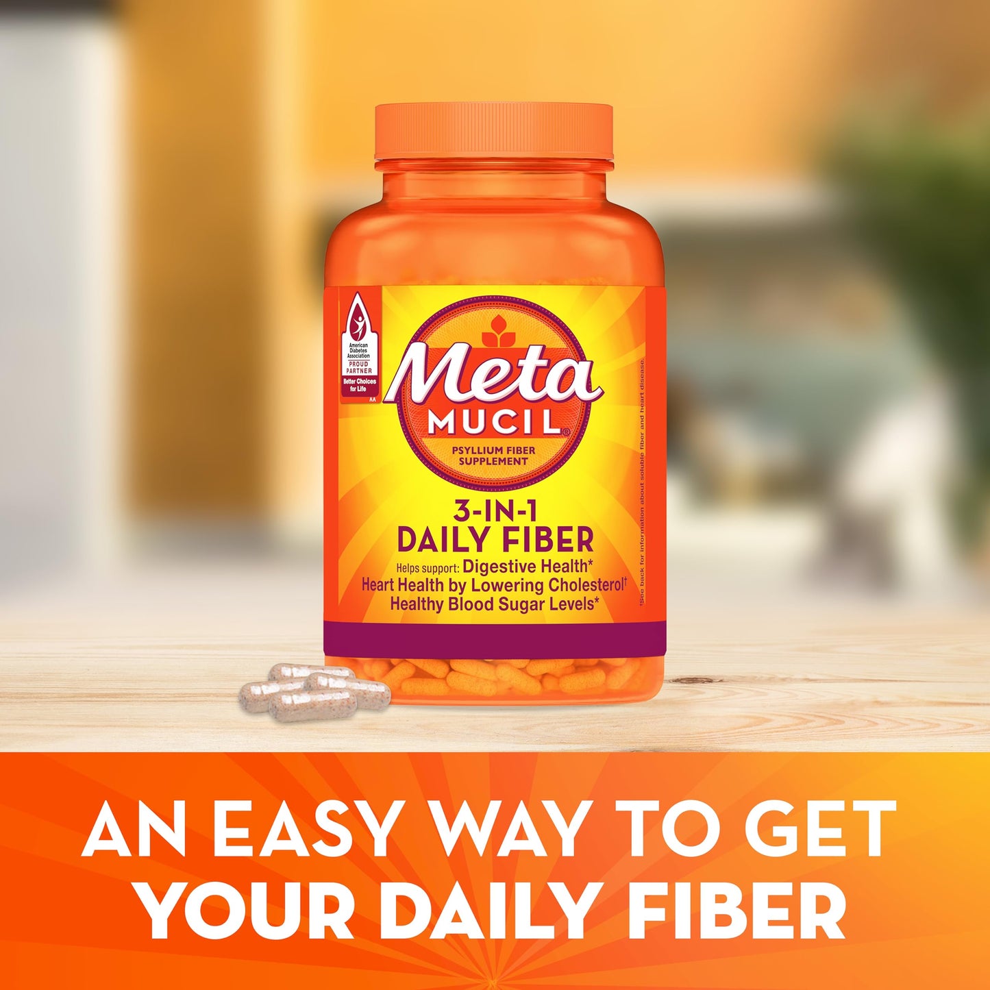 Metamucil 3-in-1 Psyllium Husk Fiber Capsules, 160 Capsules