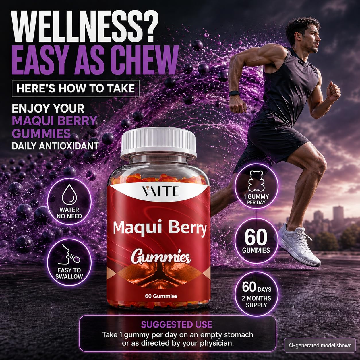 VAITE Maqui Berry Gummies 500mg, 60 Gummies