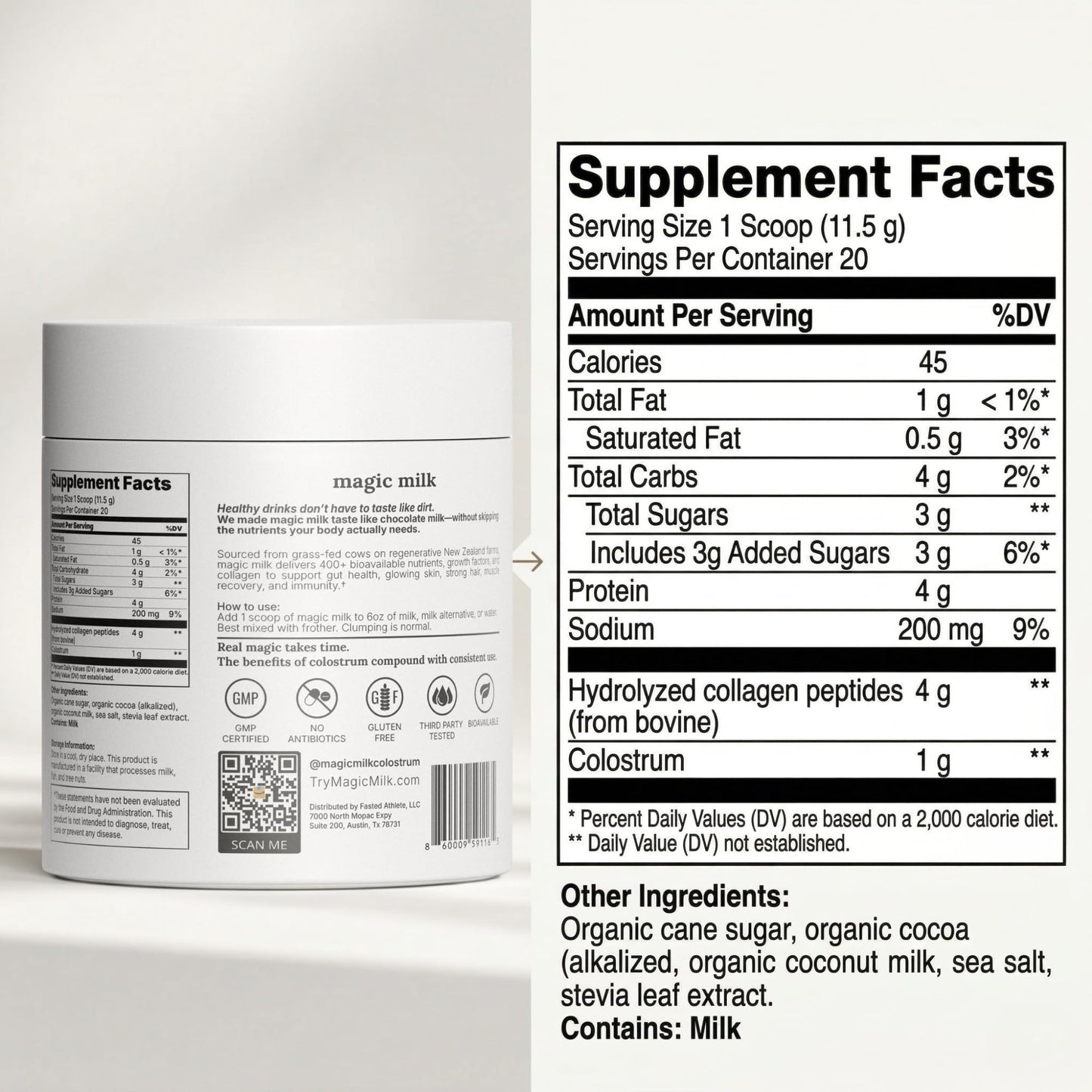 Fasted Athlete Magic Milk - New Zealand Grass-Fed Colostrum & Collagen Powder 5.78 Ounce