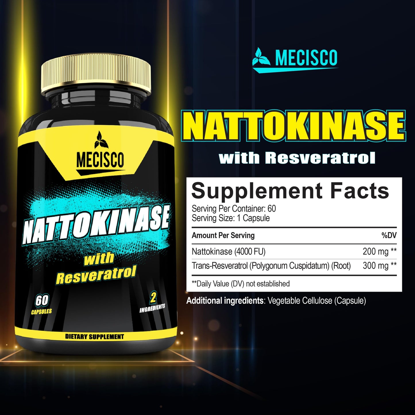 Mecisco Nattokinase Supplement with Trans-Resveratrol Capsules, 60 Count