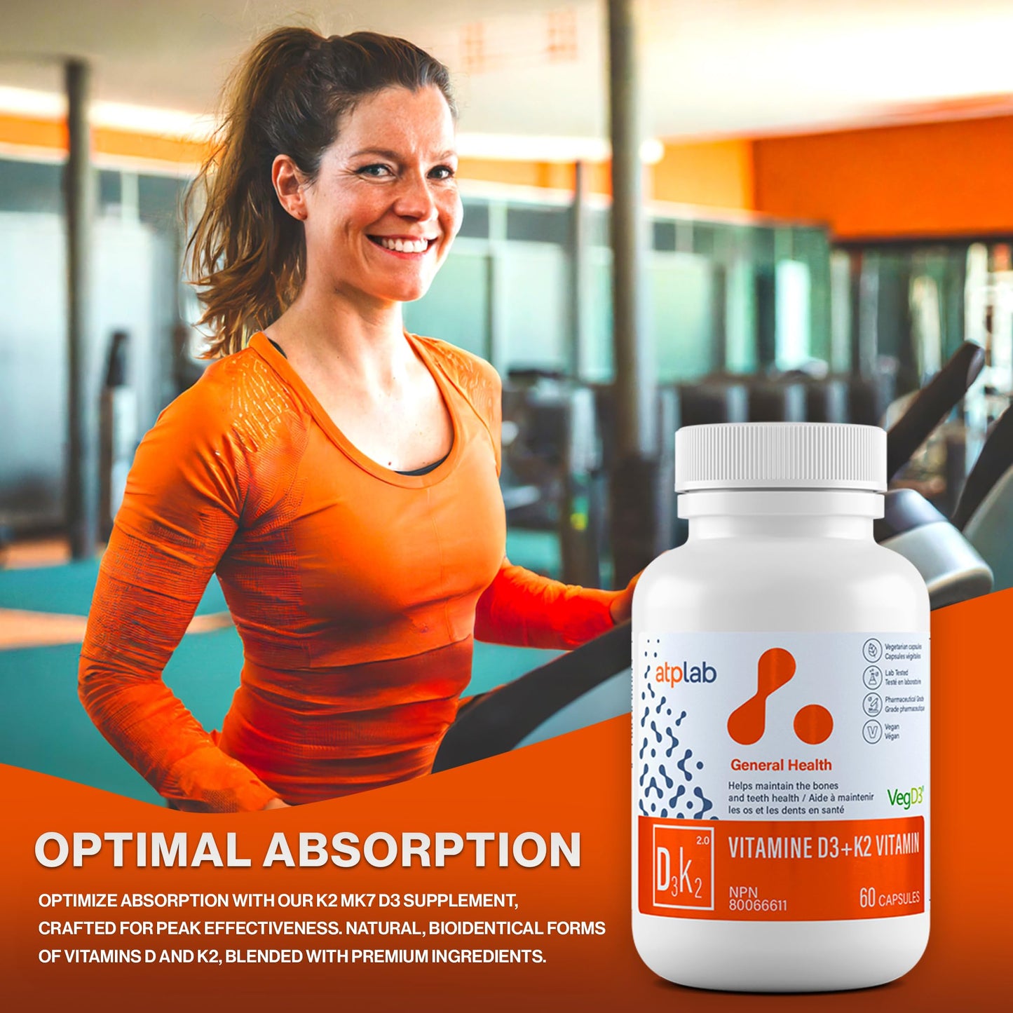 ATP LAB Vitamin D3 K2 60 Capsules