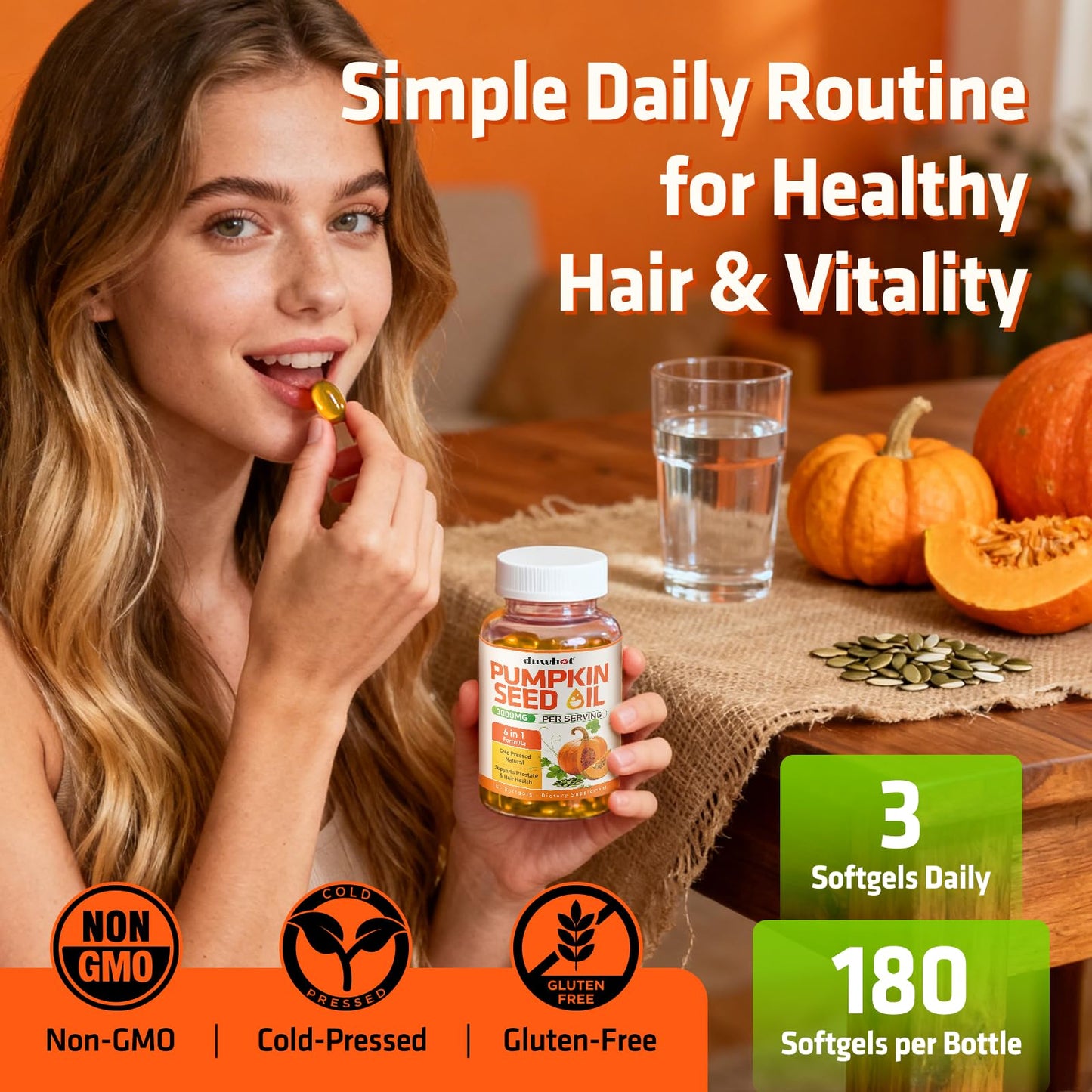 duwhot Pumpkin Seed Oil Softgels, 180 Count