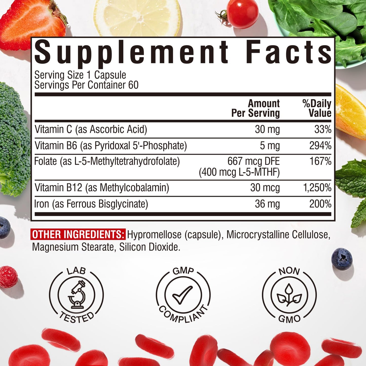 Vitalibre Iron Complex Supplement 60 Capsules & Vitamin D3 K2 Supplement 90 Softgels, 150 Count