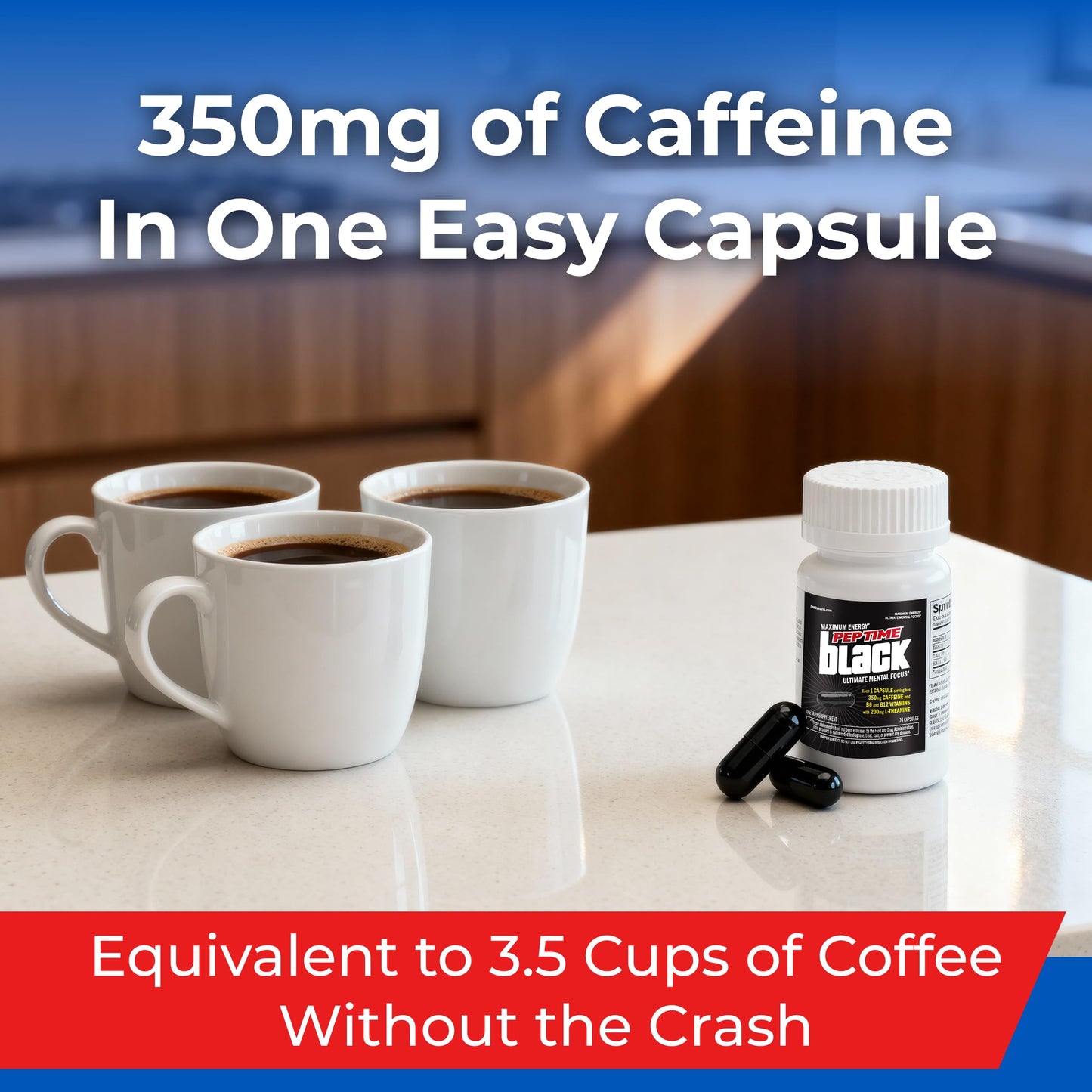 PEPTIME Energy Caffeine Capsules with L-Theanine, 24 Count