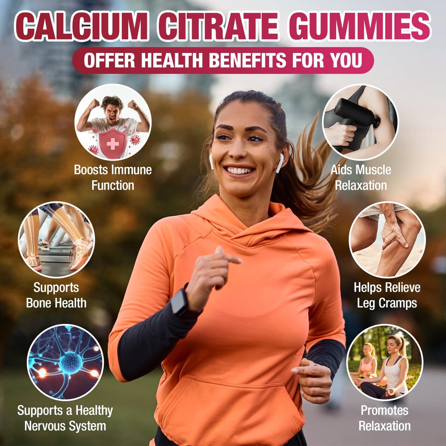 Haohan Calcium Citrate Gummies 1200mg - Sugar-Free Chewable Supplement for Women & Men with Bone, Muscle & Immune Support - Raspberry Flavor, 2-Pack