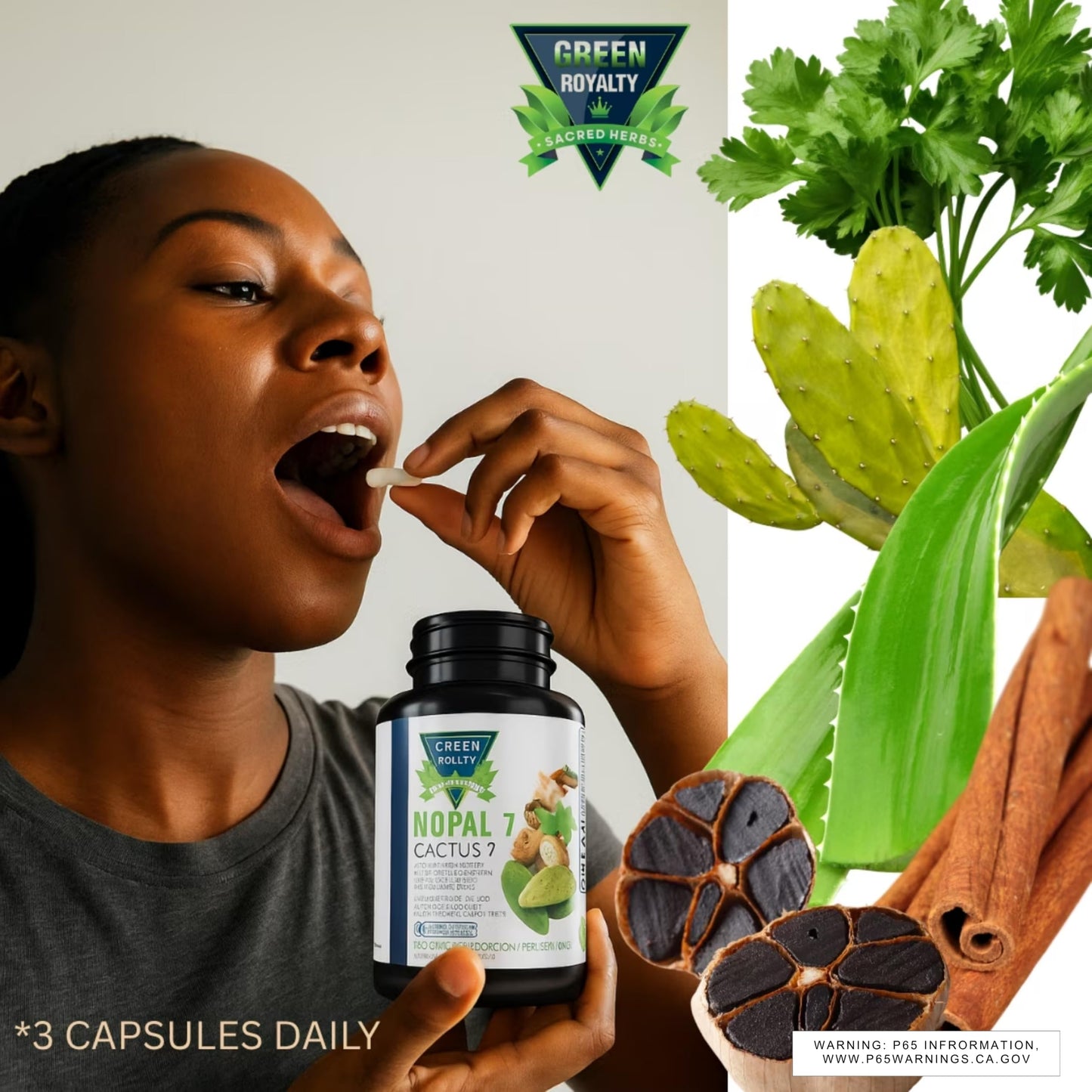 Green Royalty Nopal 7 Cactus Capsules, 90 Count